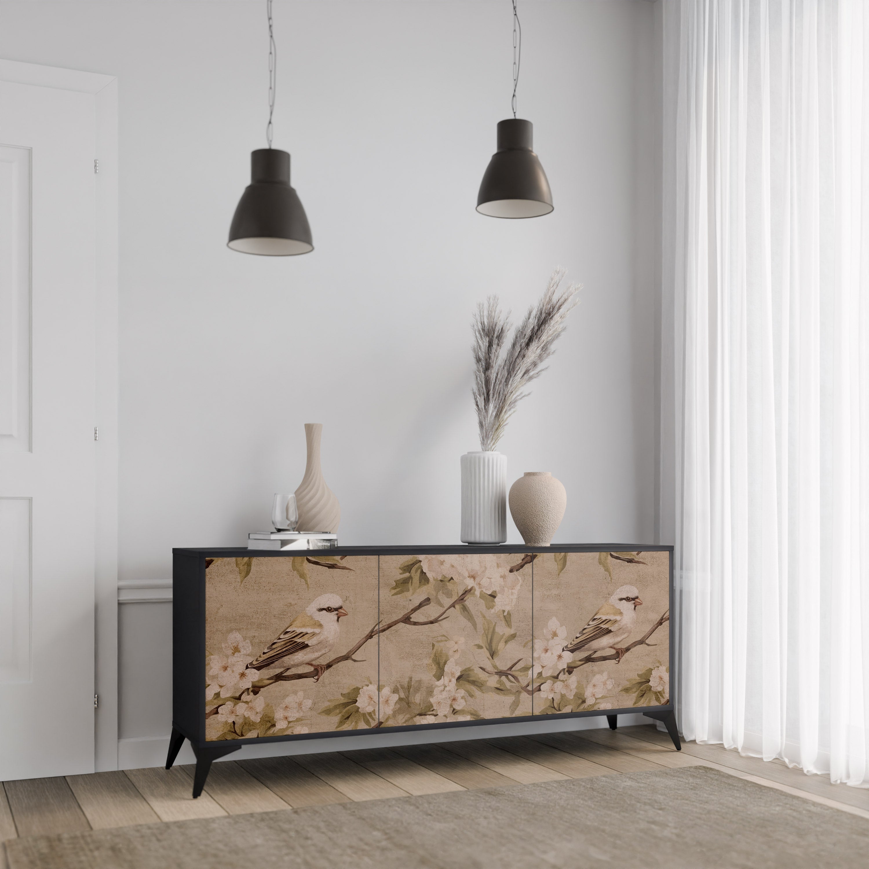 PETAL DISTINGUISH Sideboard mit 3 Türen in Schwarz