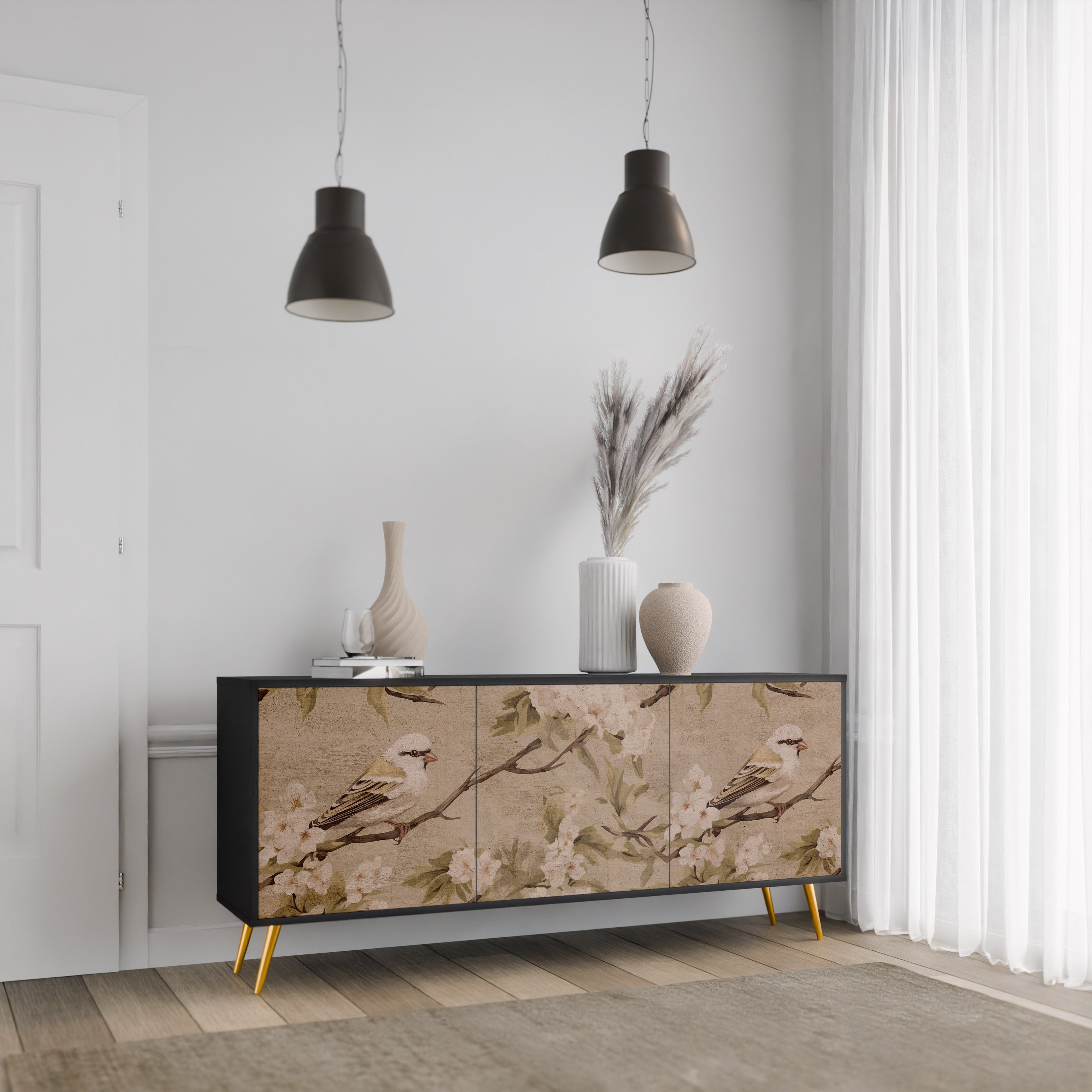 PETAL DISTINGUISH Sideboard mit 3 Türen in Schwarz