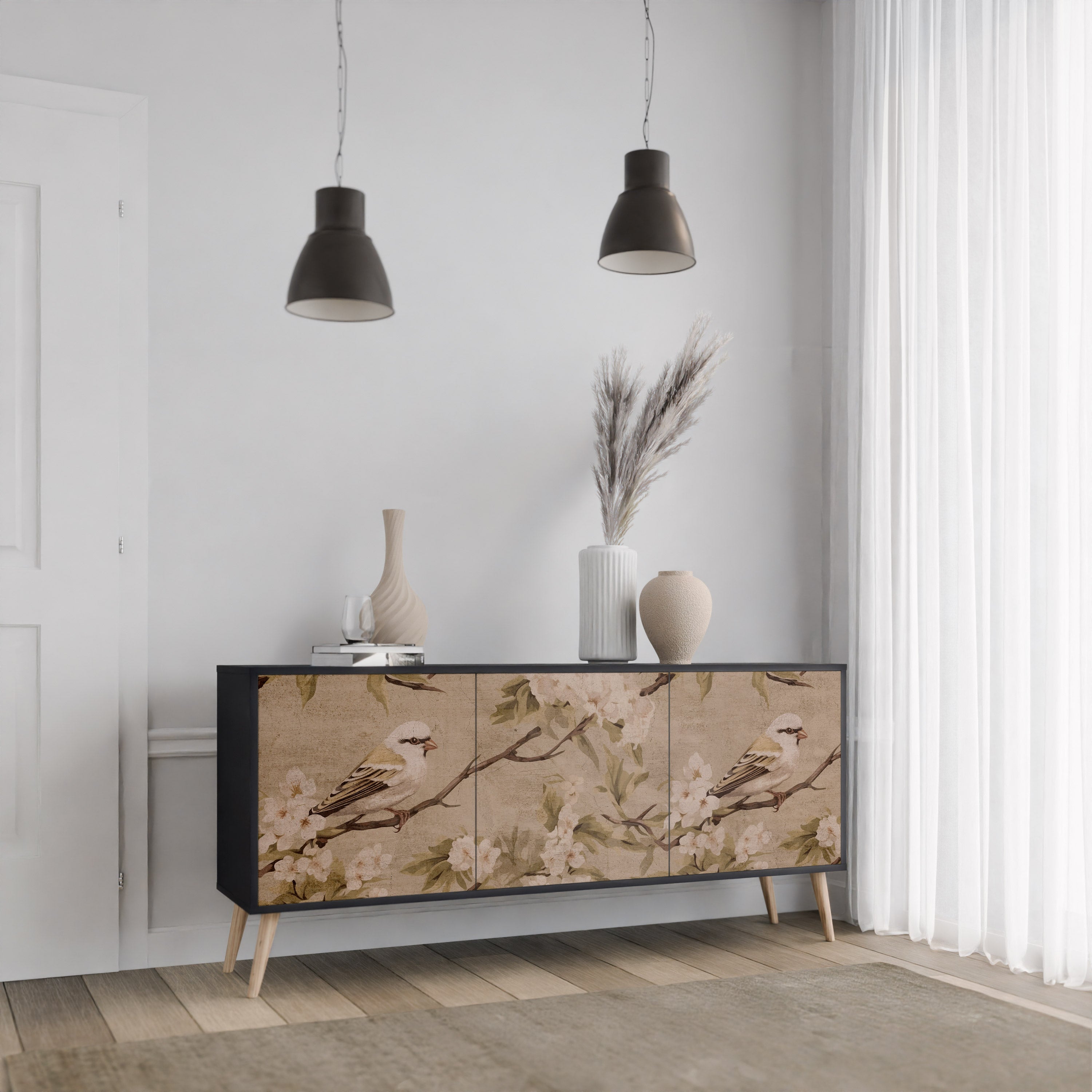 PETAL DISTINGUISH Sideboard mit 3 Türen in Schwarz