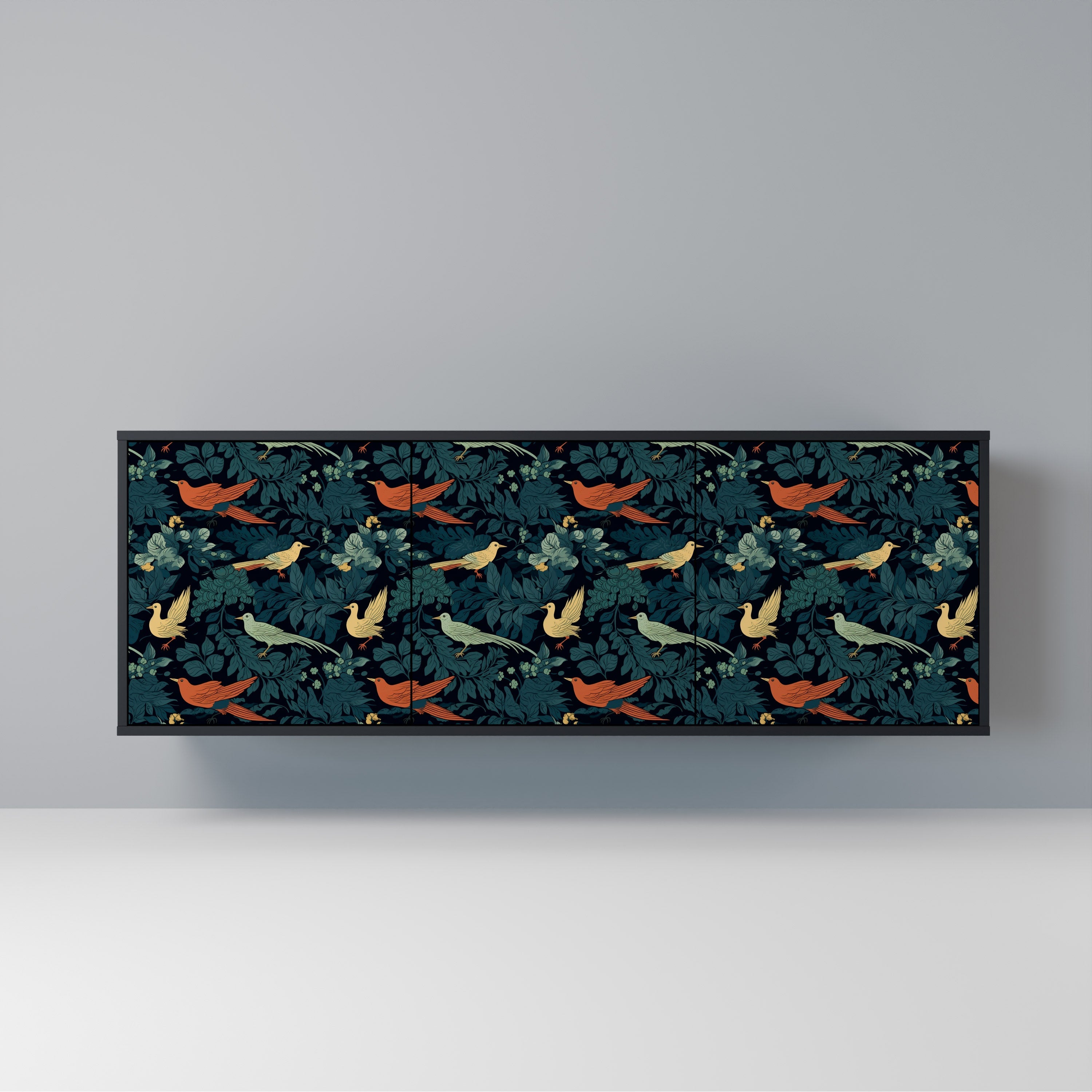 FOWL ORNAMENT 3-Door Sideboard in Black Finish