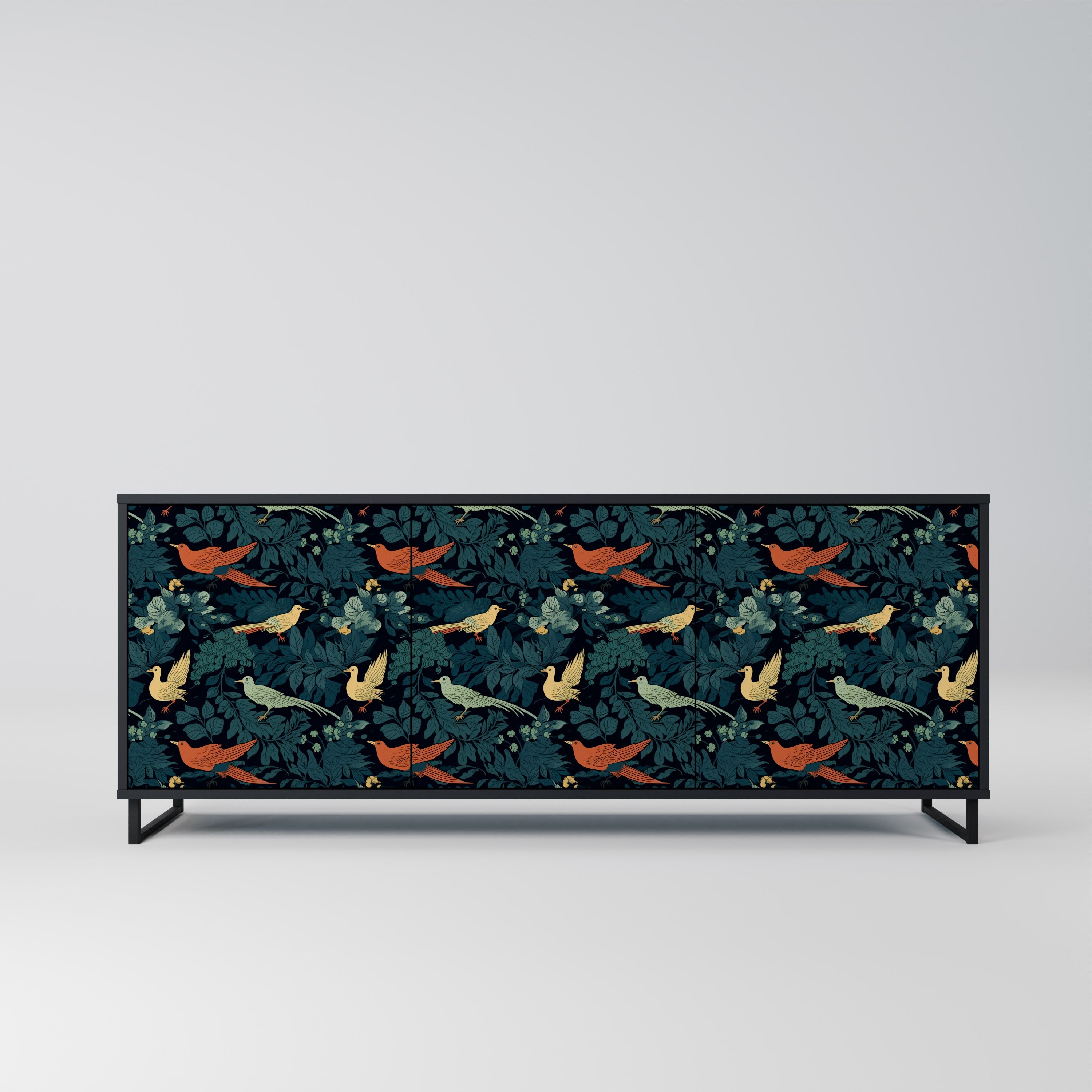 FOWL ORNAMENT 3-Door Sideboard in Black Finish