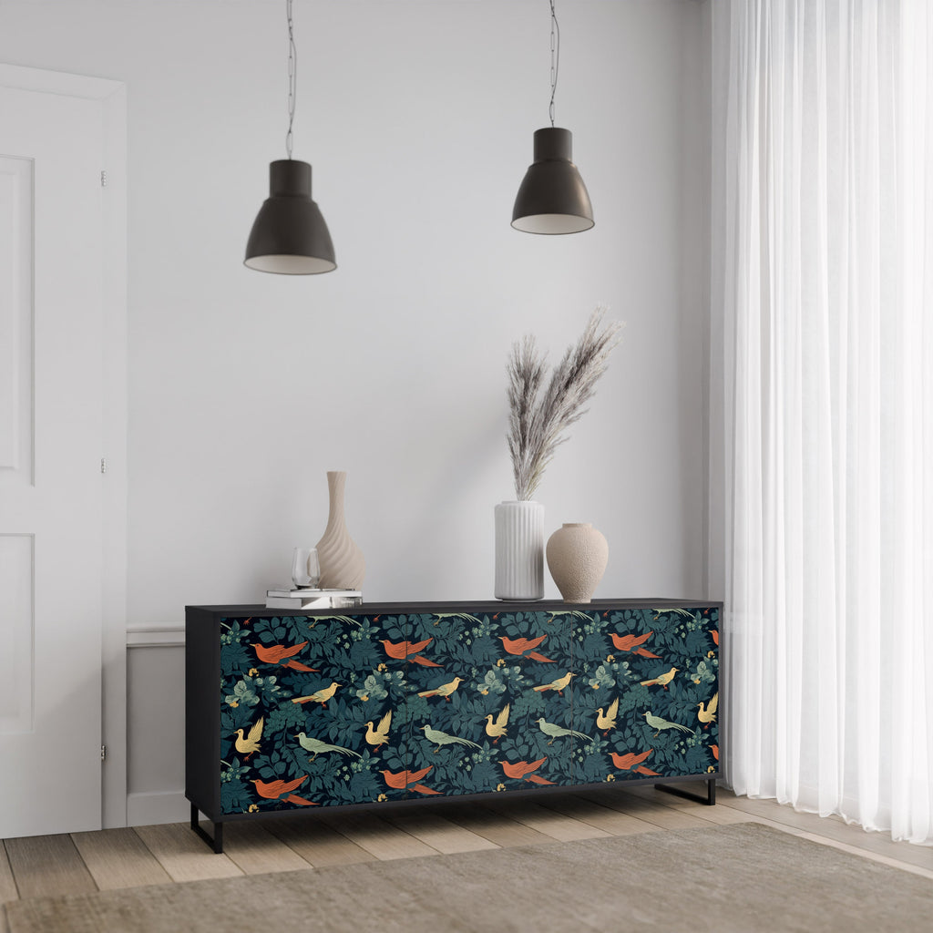 FOWL ORNAMENT 3-Door Sideboard in Black Finish