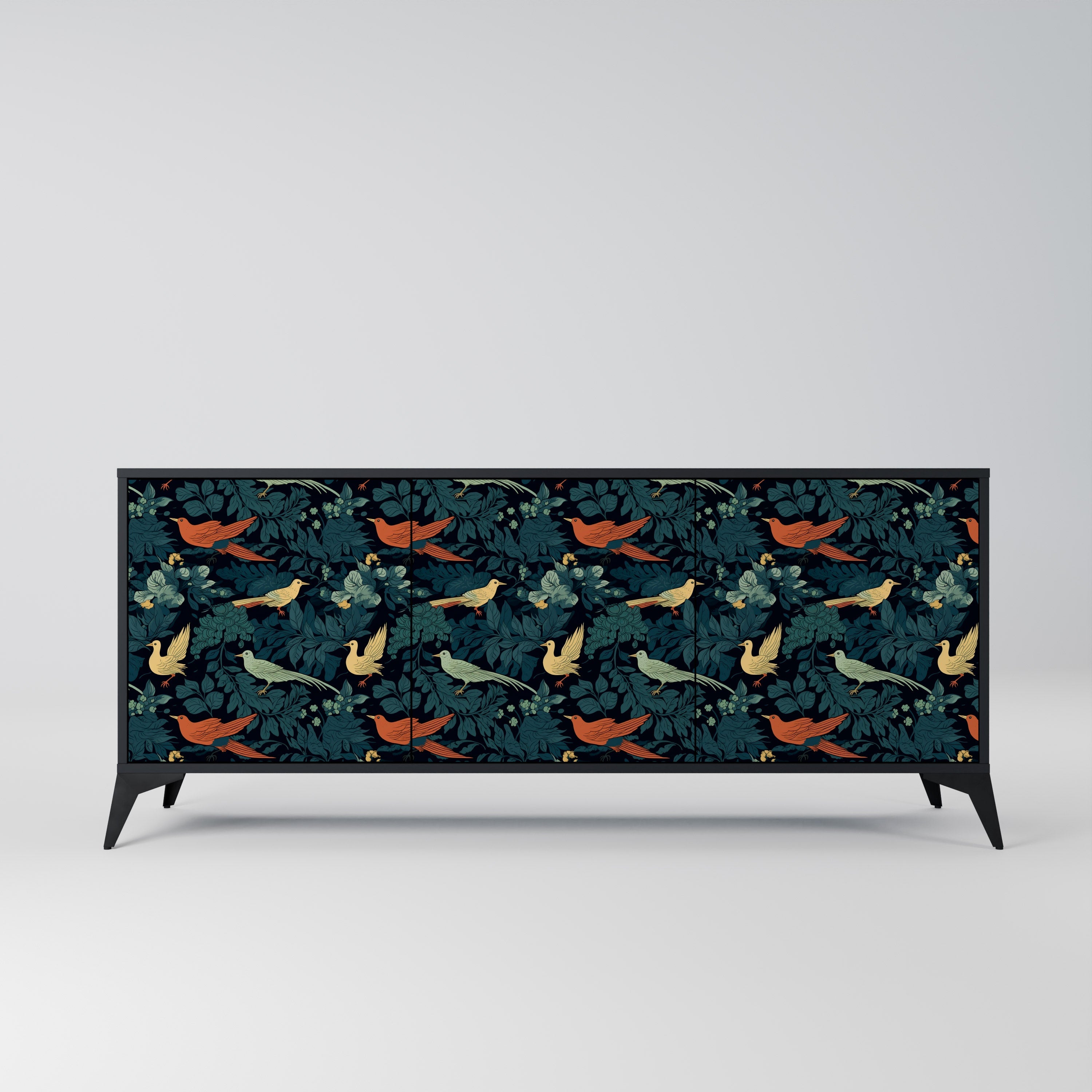 FOWL ORNAMENT 3-Door Sideboard in Black Finish