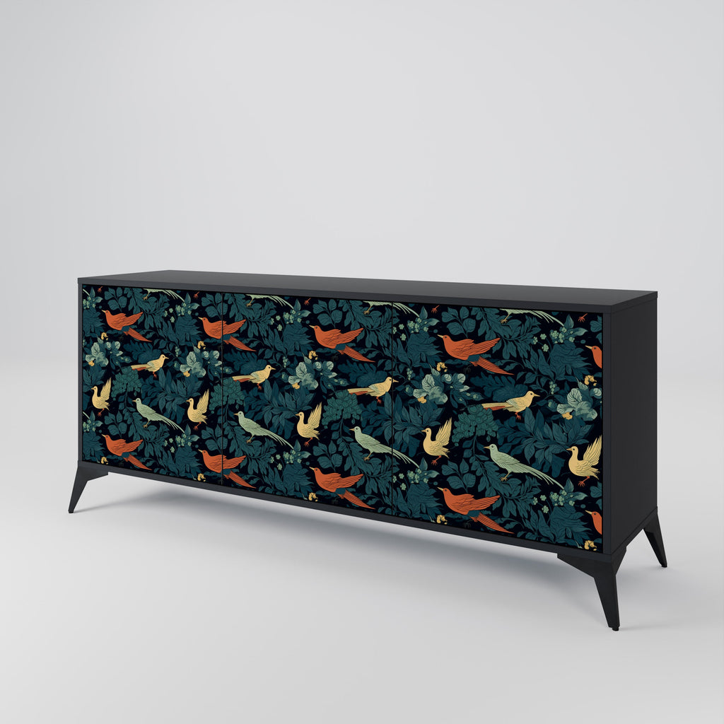 FOWL ORNAMENT 3-Door Sideboard in Black Finish