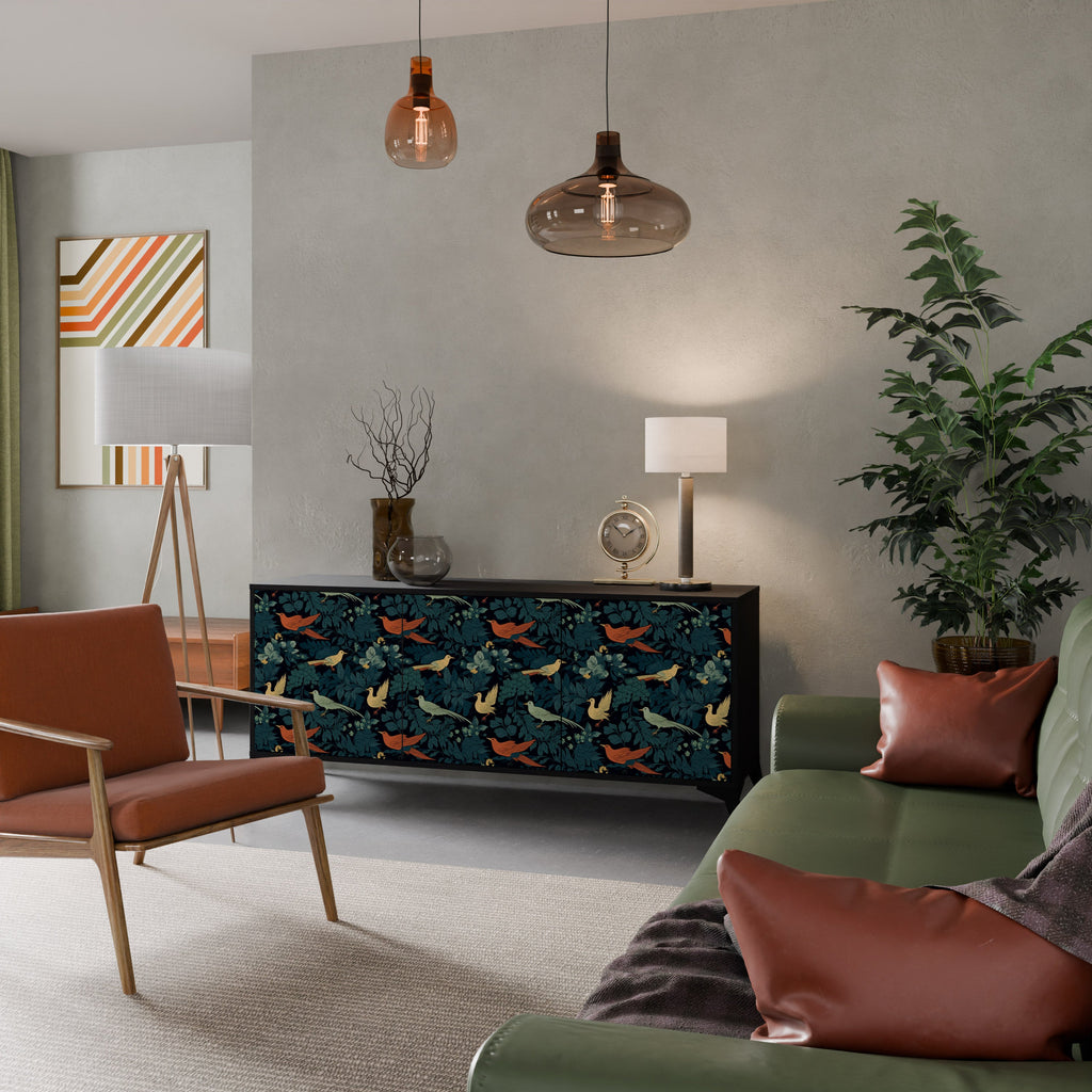 FOWL ORNAMENT 3-Door Sideboard in Black Finish