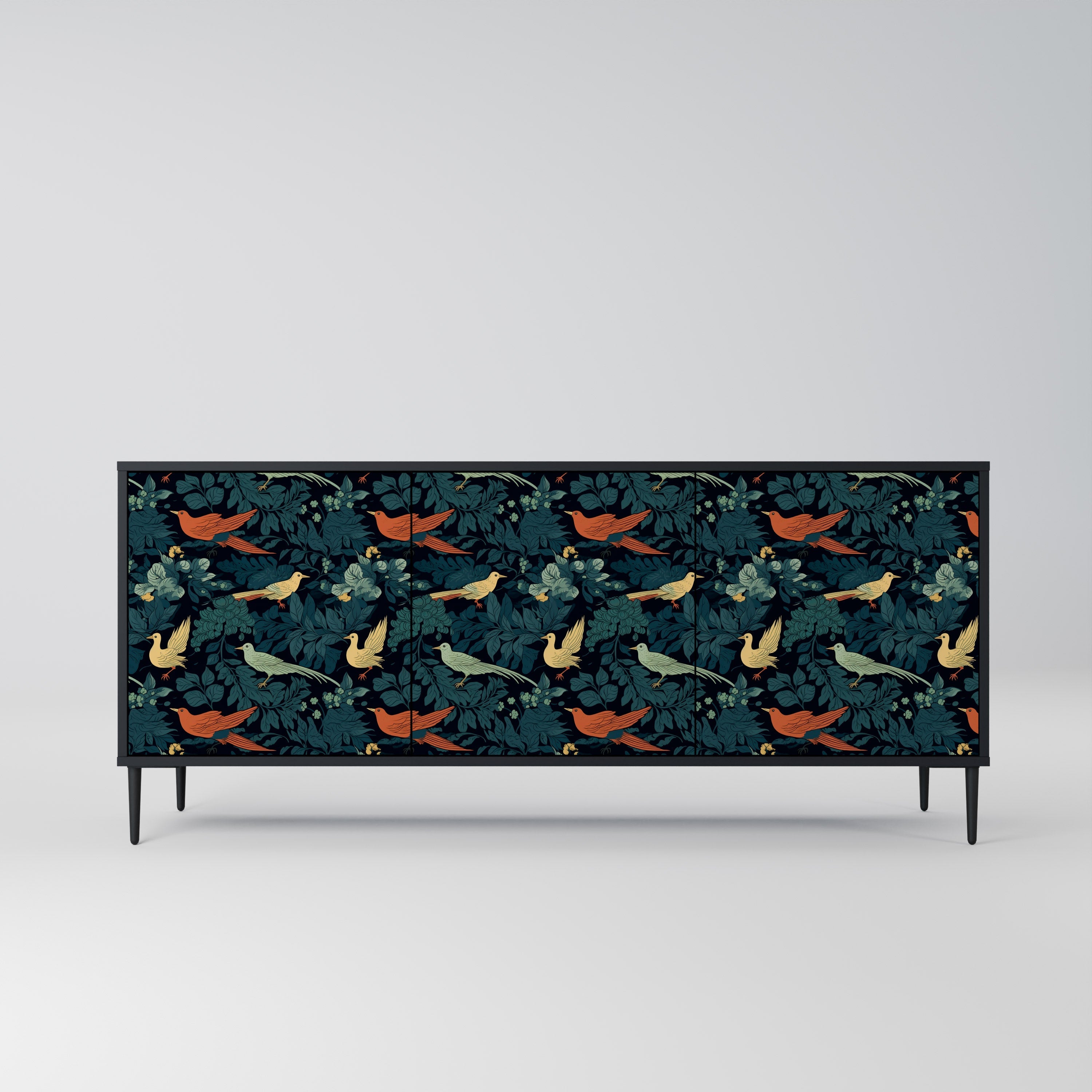 FOWL ORNAMENT 3-Door Sideboard in Black Finish