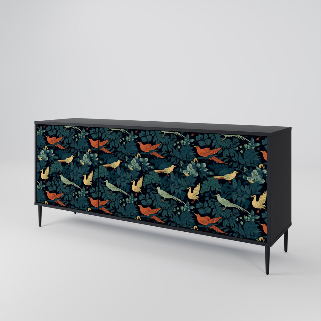 FOWL ORNAMENT 3-Door Sideboard in Black Finish