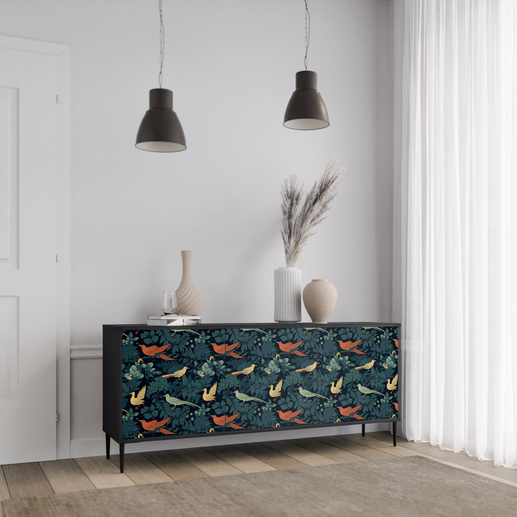 FOWL ORNAMENT 3-Door Sideboard in Black Finish