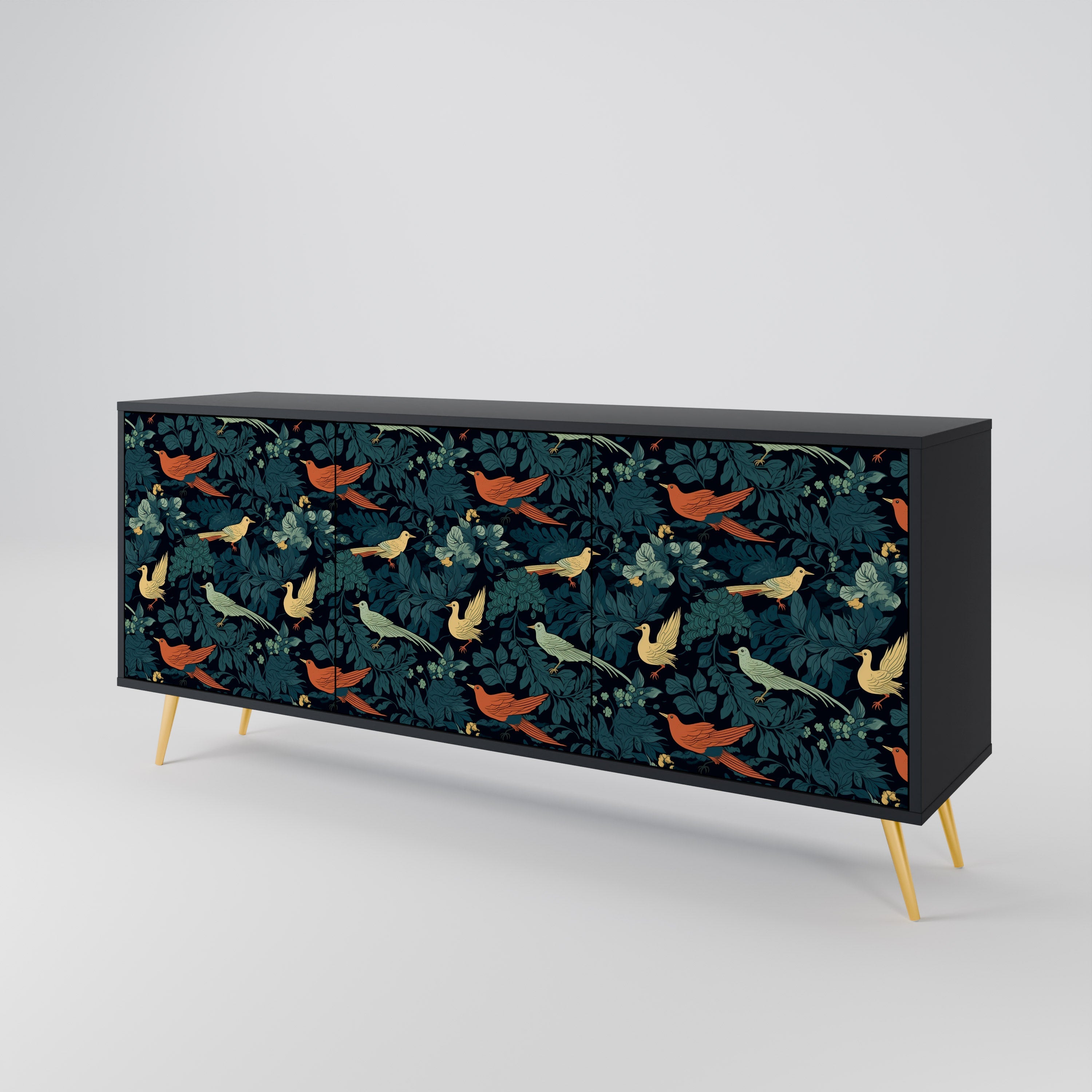 FOWL ORNAMENT 3-Door Sideboard in Black Finish