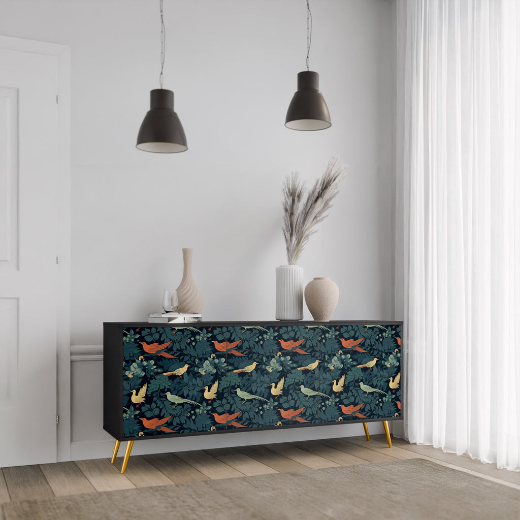 FOWL ORNAMENT 3-Door Sideboard in Black Finish