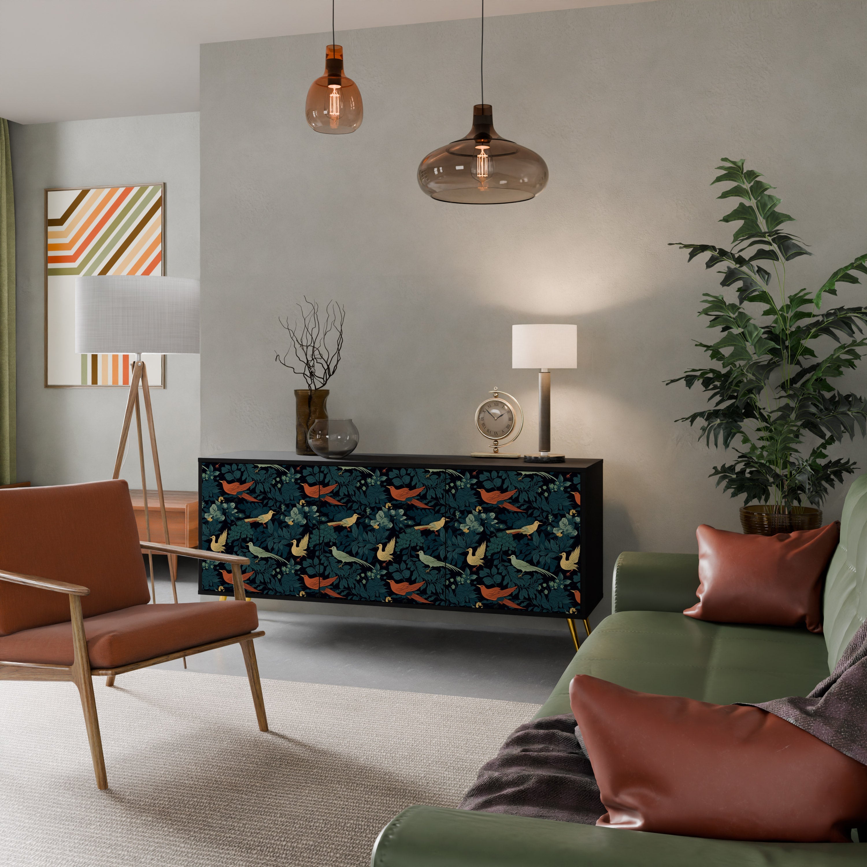 FOWL ORNAMENT 3-Door Sideboard in Black Finish