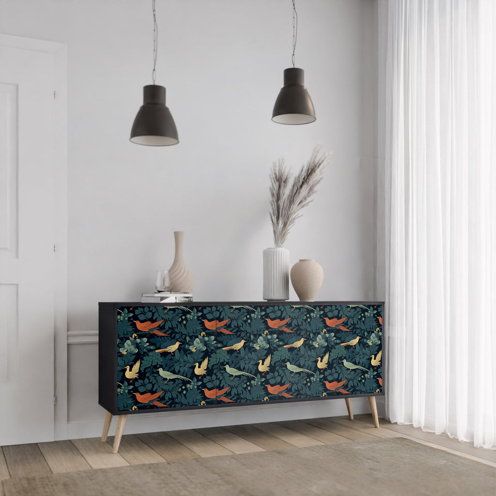 FOWL ORNAMENT 3-Door Sideboard in Black Finish