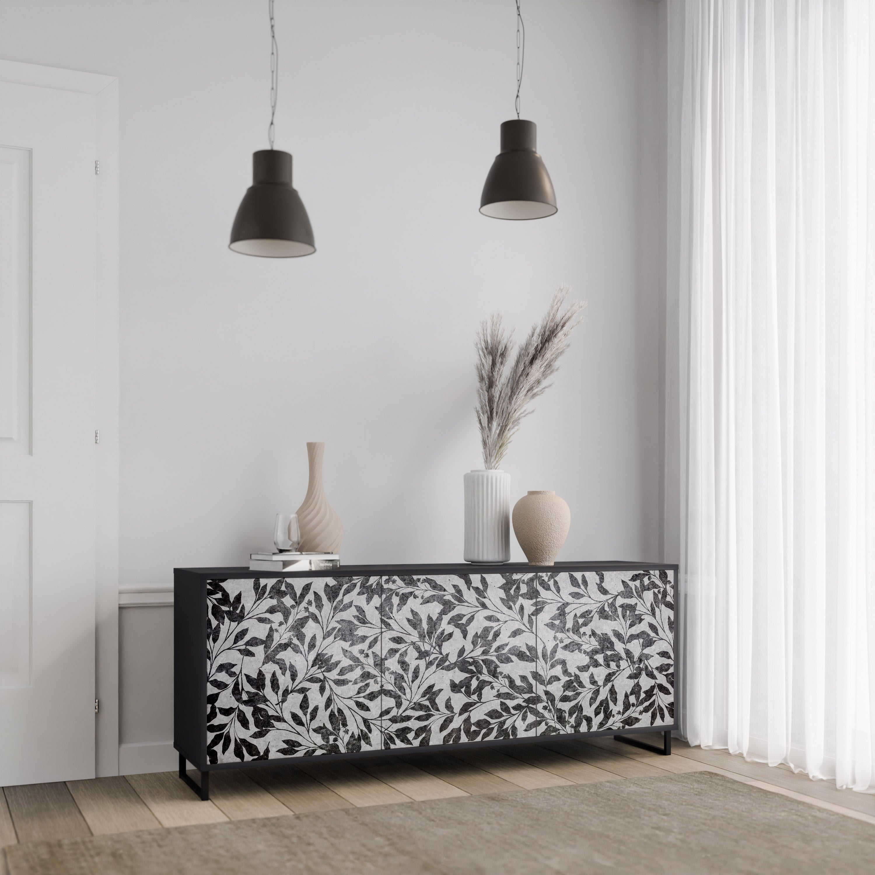 CHARCOAL SPROUT Sideboard mit 3 Türen in Schwarz