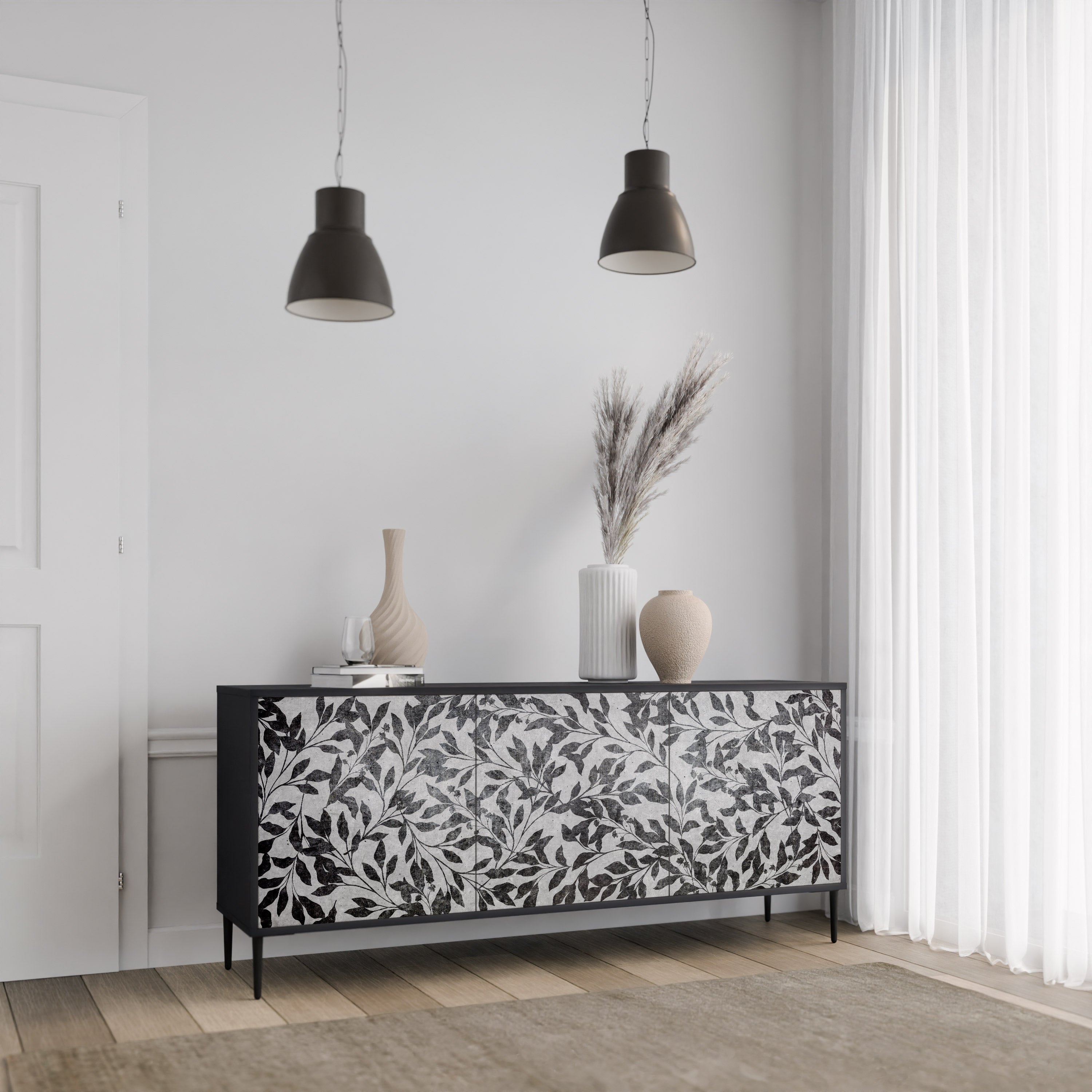 CHARCOAL SPROUT Sideboard mit 3 Türen in Schwarz