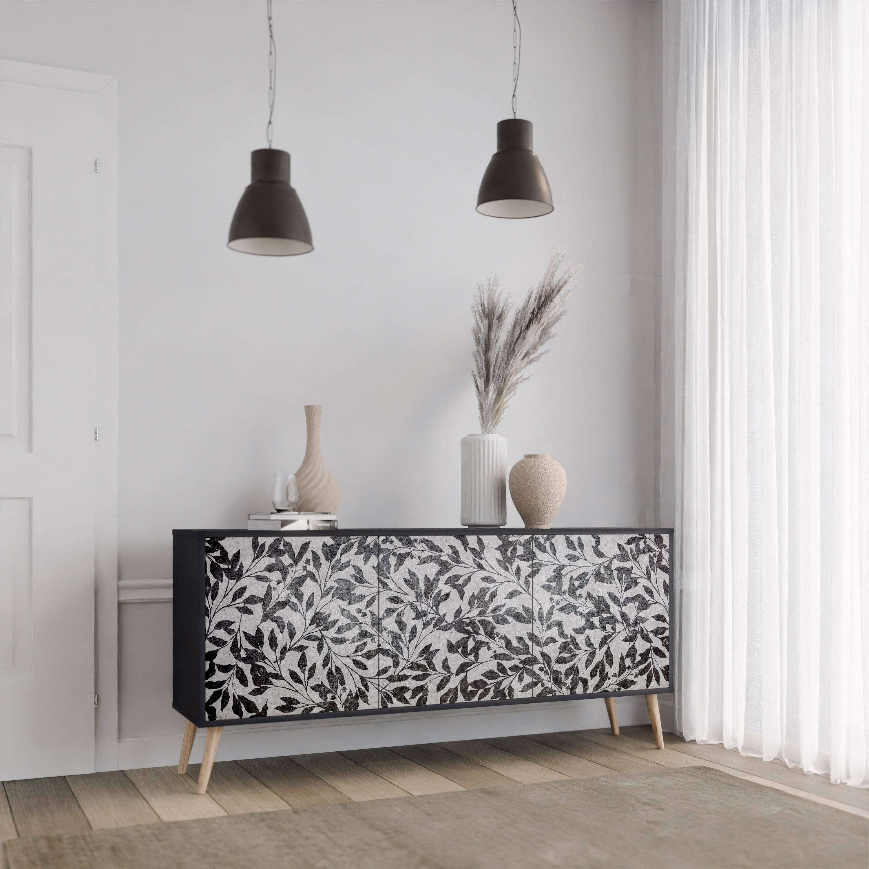 CHARCOAL SPROUT Sideboard mit 3 Türen in Schwarz