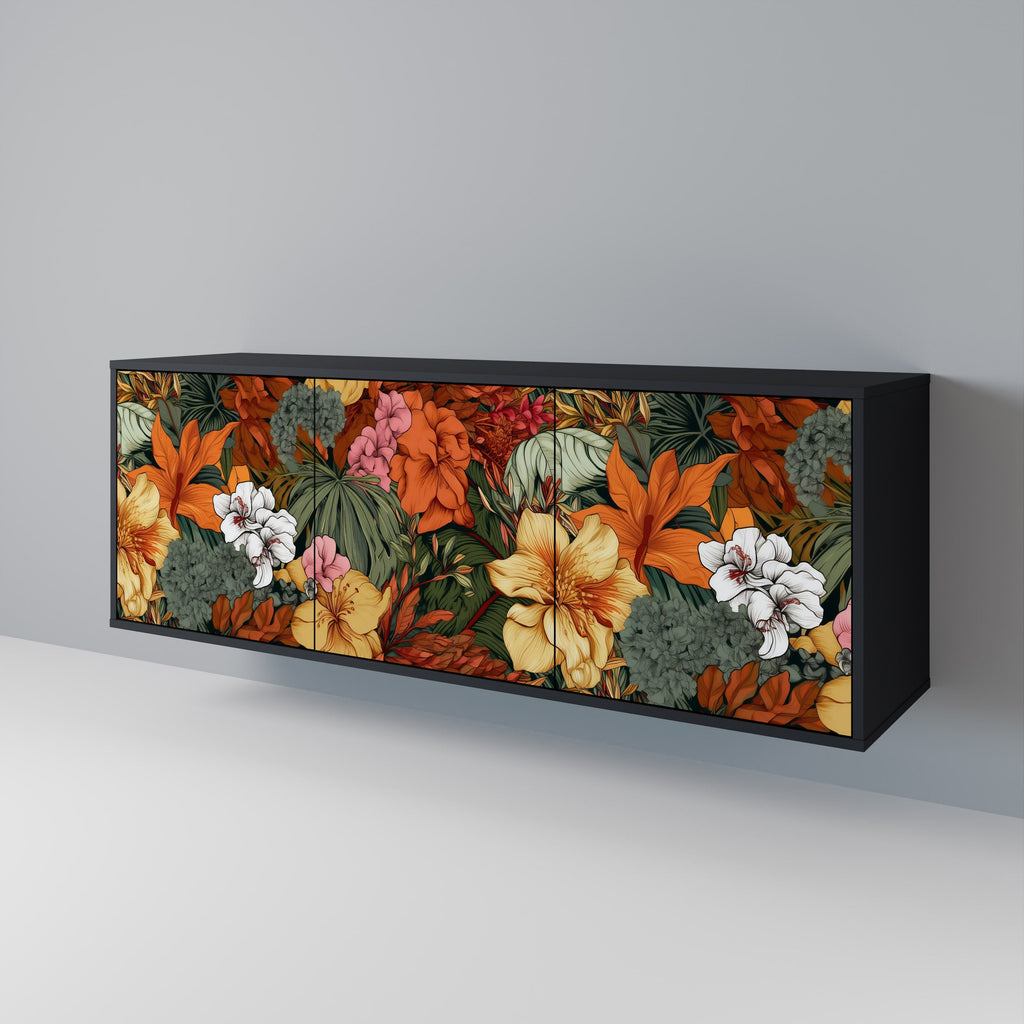 RADIANT FLORA Sideboard mit 3 Türen in Schwarz