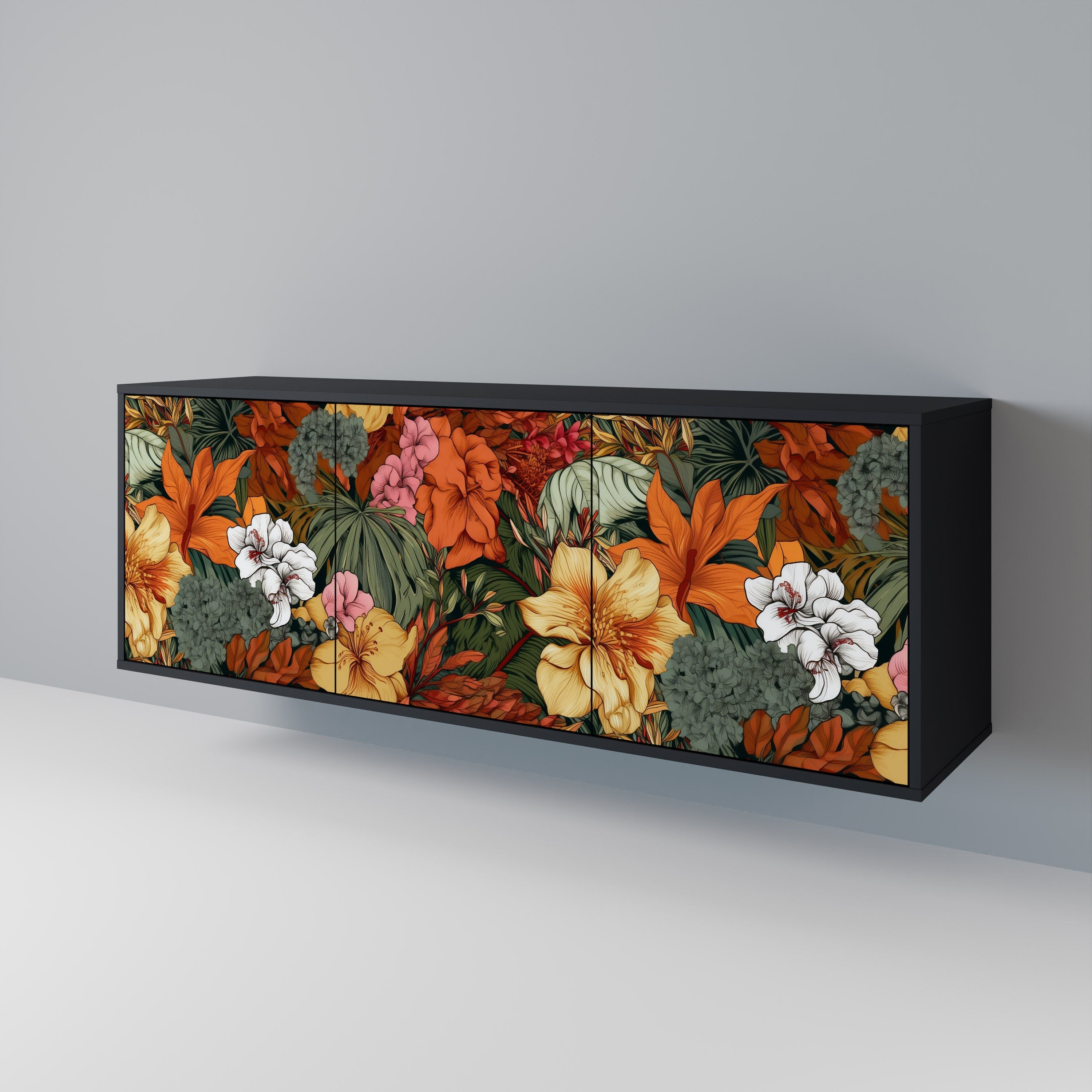 RADIANT FLORA Sideboard mit 3 Türen in Schwarz