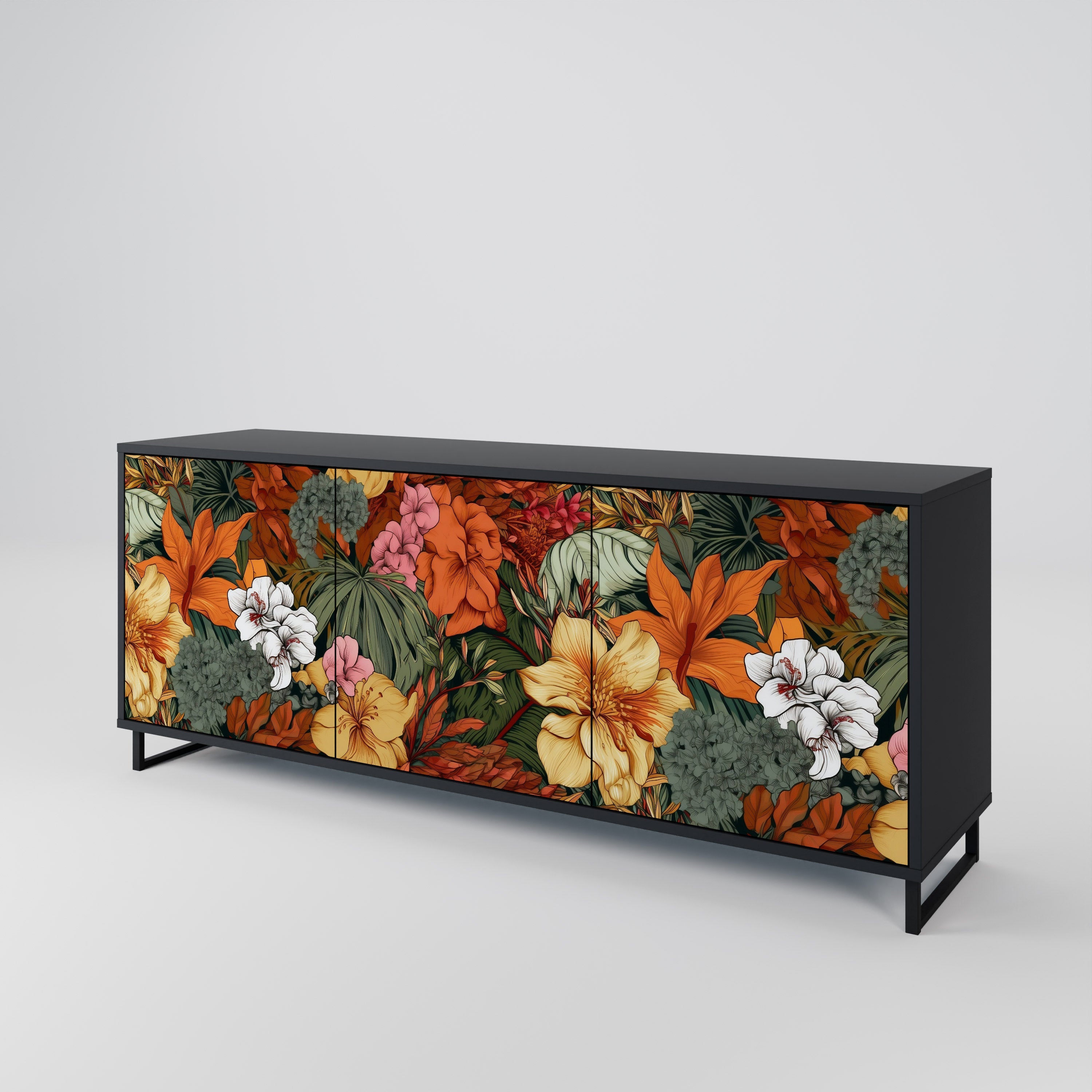 RADIANT FLORA Sideboard mit 3 Türen in Schwarz