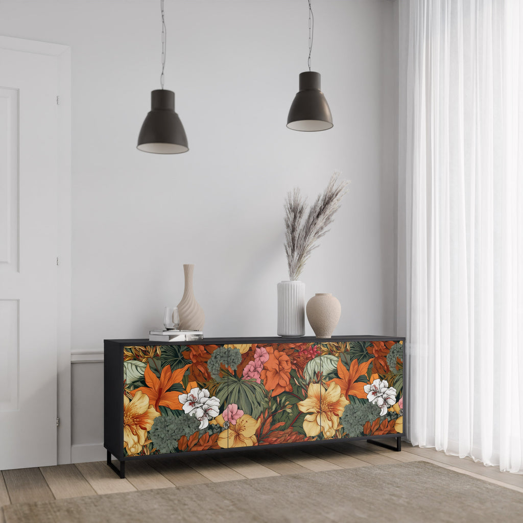 RADIANT FLORA Sideboard mit 3 Türen in Schwarz