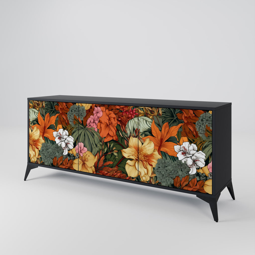 RADIANT FLORA Sideboard mit 3 Türen in Schwarz