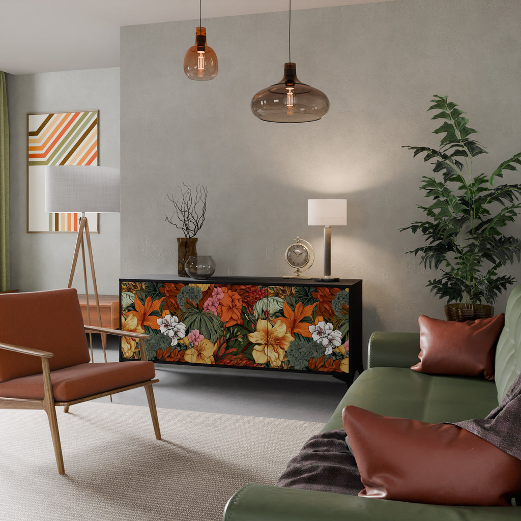 RADIANT FLORA Sideboard mit 3 Türen in Schwarz