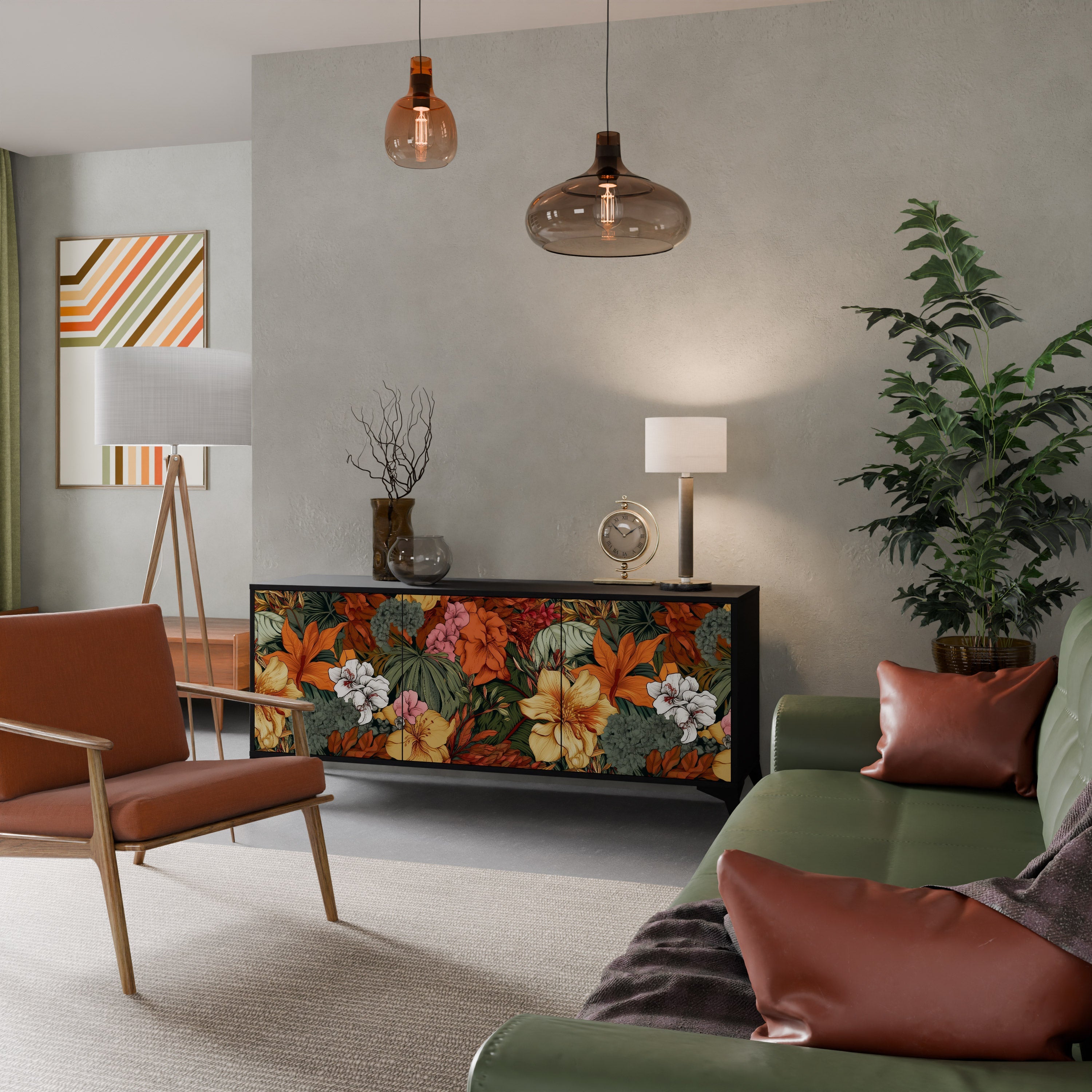 RADIANT FLORA Sideboard mit 3 Türen in Schwarz