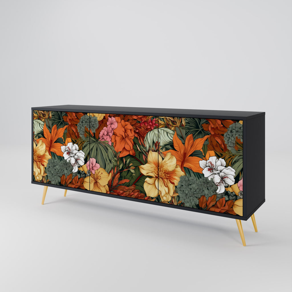 RADIANT FLORA Sideboard mit 3 Türen in Schwarz