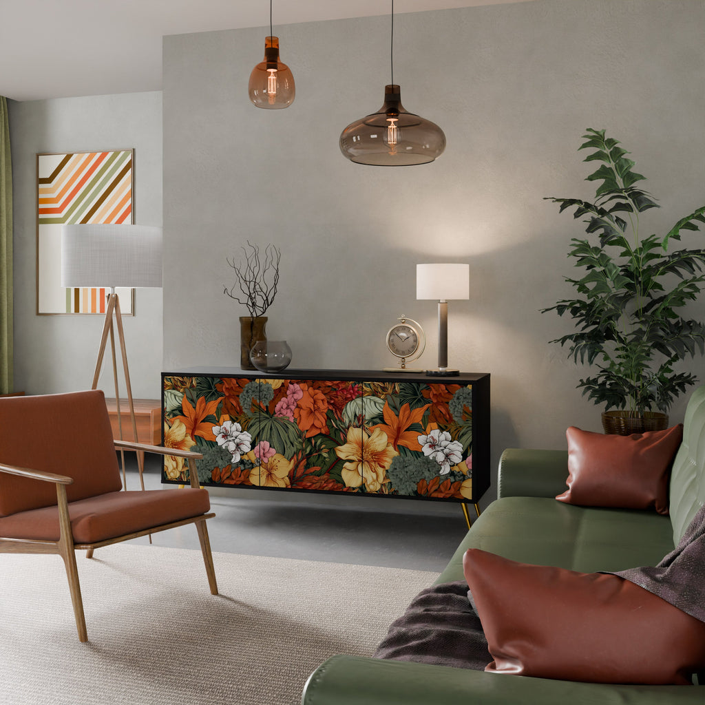 RADIANT FLORA Sideboard mit 3 Türen in Schwarz