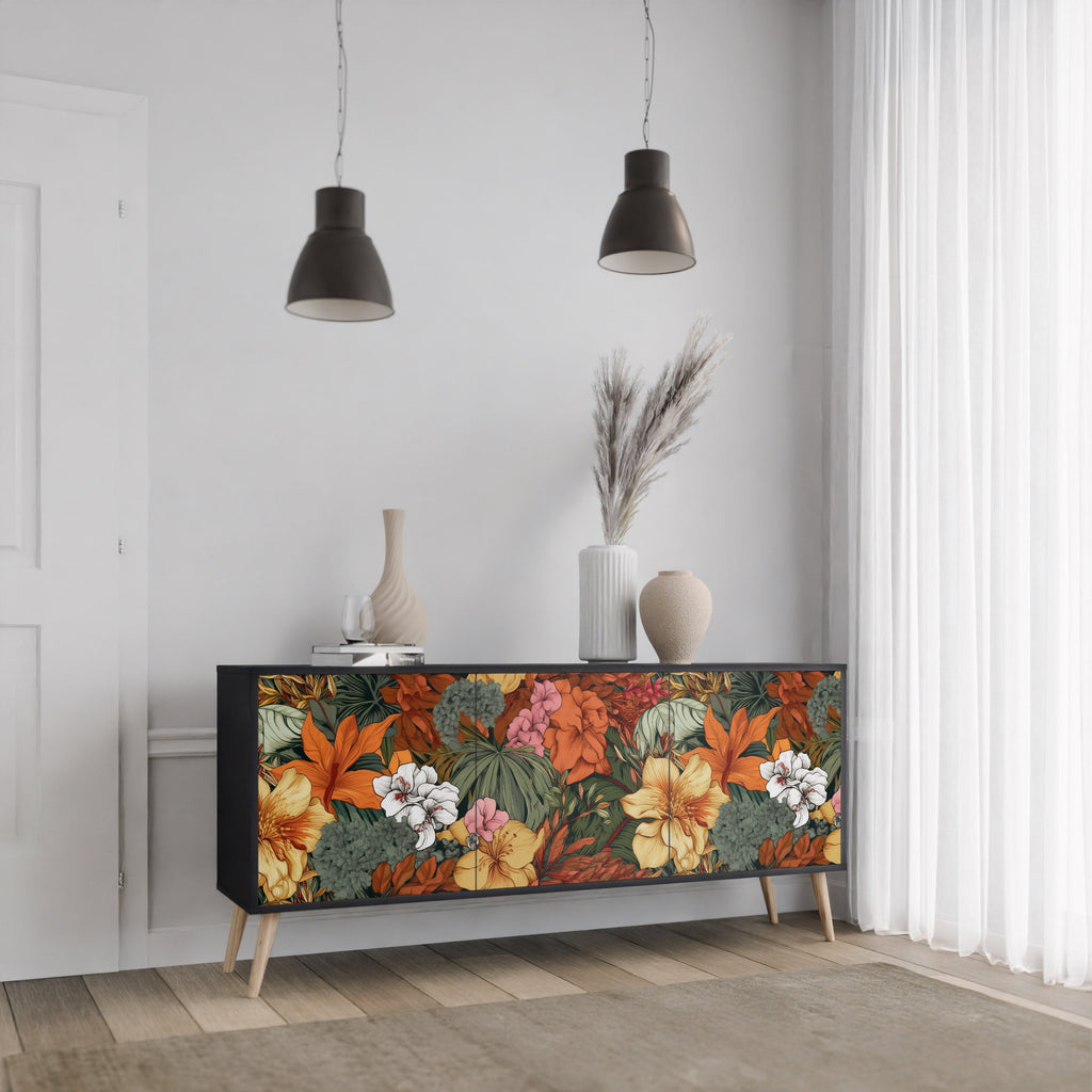 RADIANT FLORA Sideboard mit 3 Türen in Schwarz