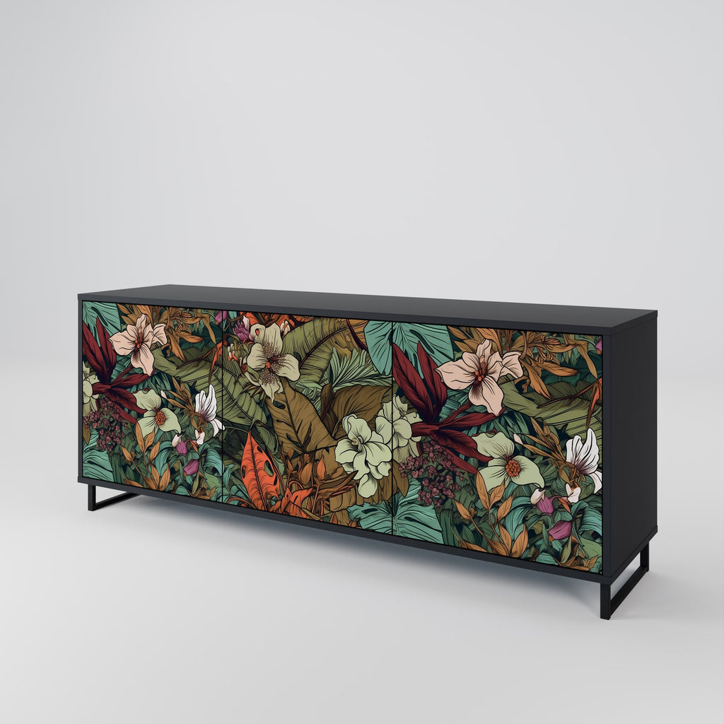 BOTANICAL EMERGENCE Sideboard mit 3 Türen in Schwarz