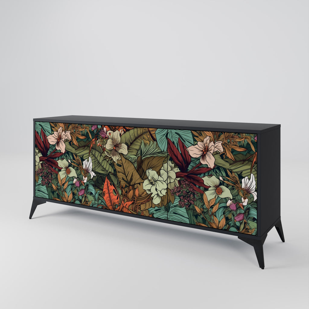 BOTANICAL EMERGENCE Sideboard mit 3 Türen in Schwarz
