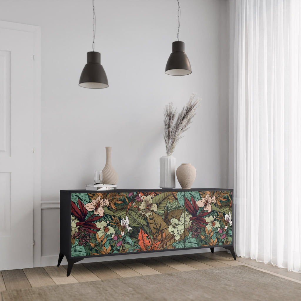 BOTANICAL EMERGENCE Sideboard mit 3 Türen in Schwarz
