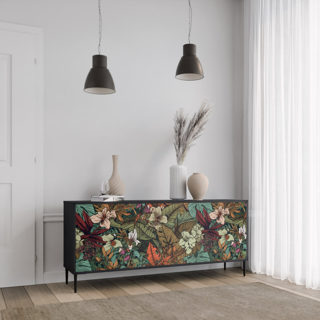 BOTANICAL EMERGENCE Sideboard mit 3 Türen in Schwarz