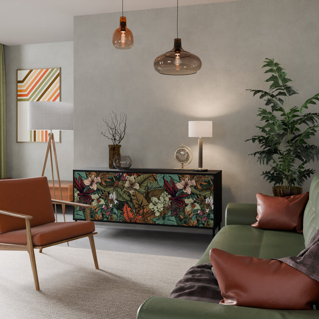 BOTANICAL EMERGENCE Sideboard mit 3 Türen in Schwarz