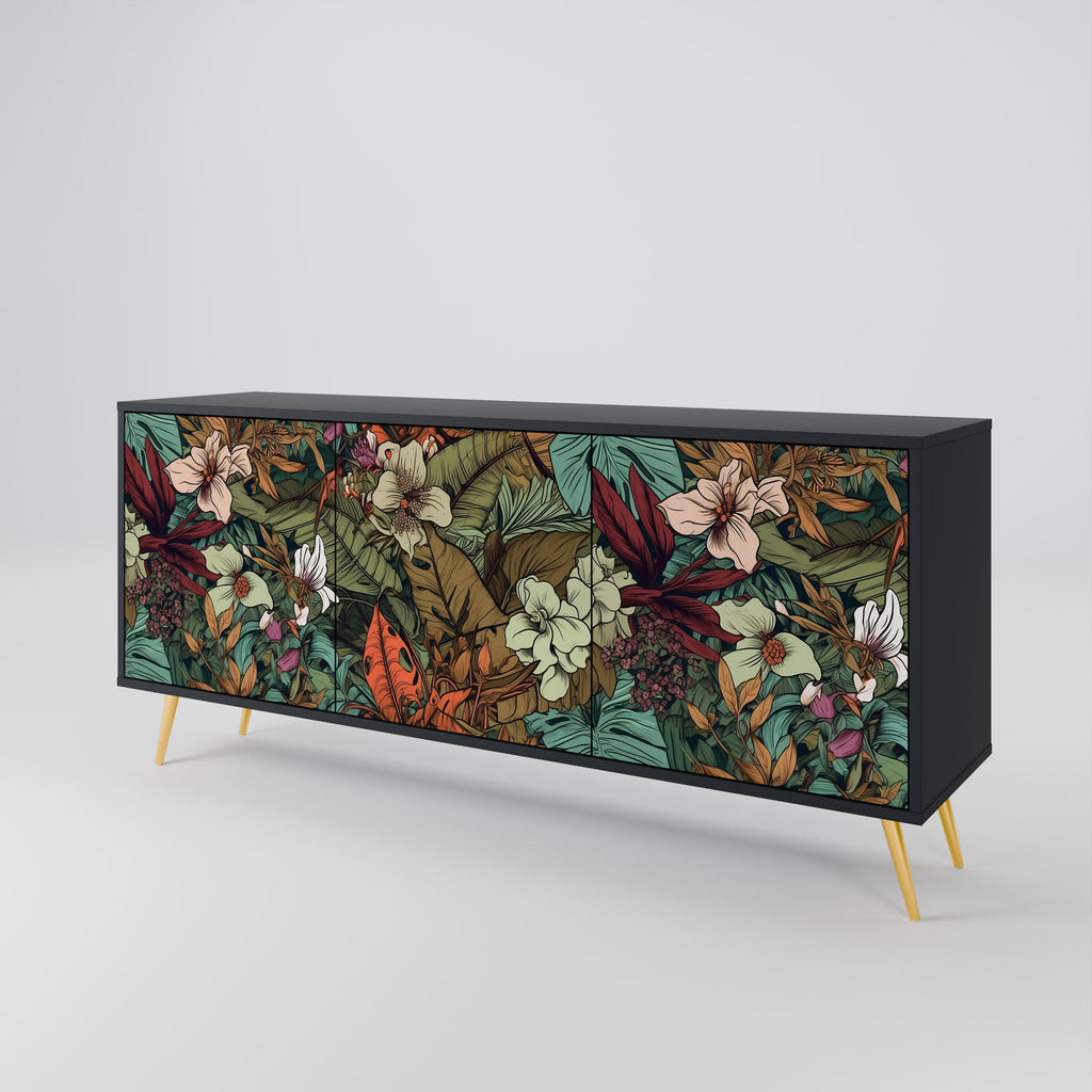 BOTANICAL EMERGENCE Sideboard mit 3 Türen in Schwarz