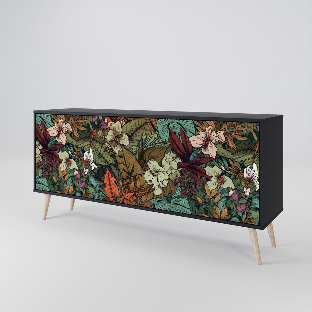 BOTANICAL EMERGENCE Sideboard mit 3 Türen in Schwarz