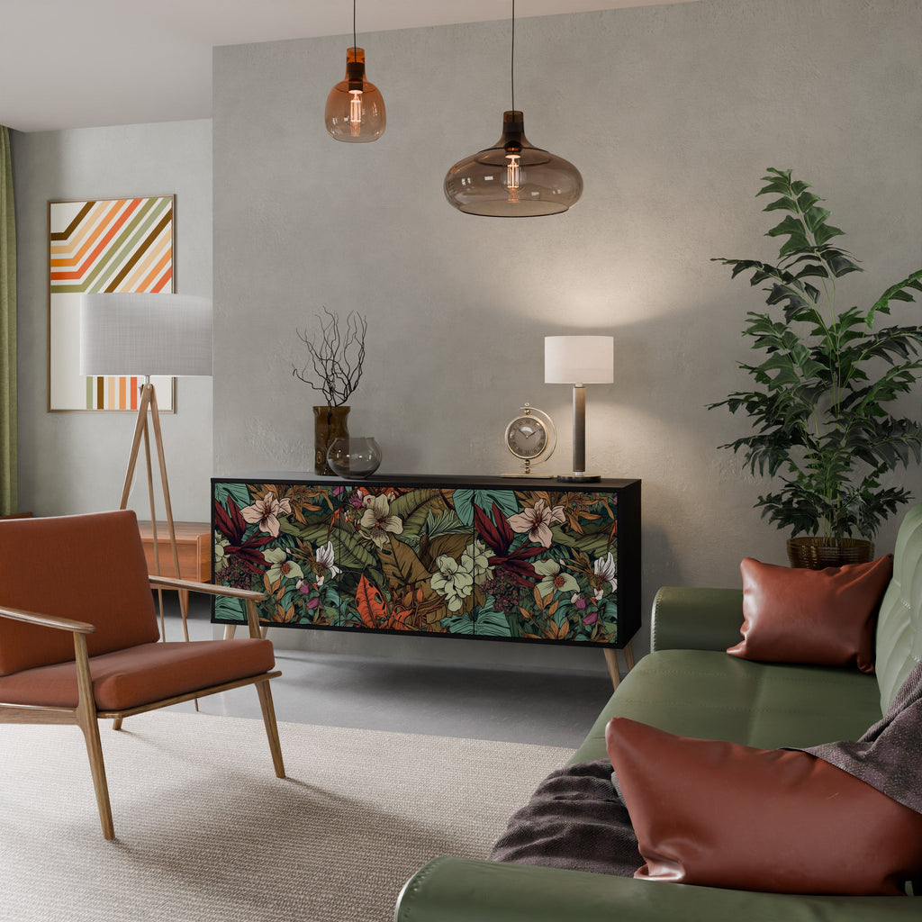 BOTANICAL EMERGENCE Sideboard mit 3 Türen in Schwarz