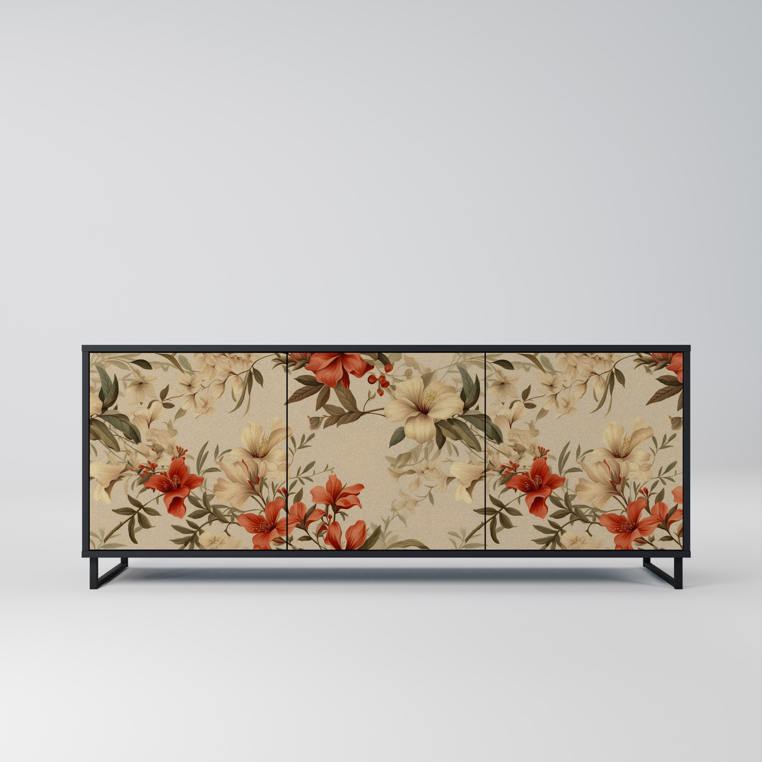 BLOOMING HARMONY 3-Door Sideboard in Black Finish