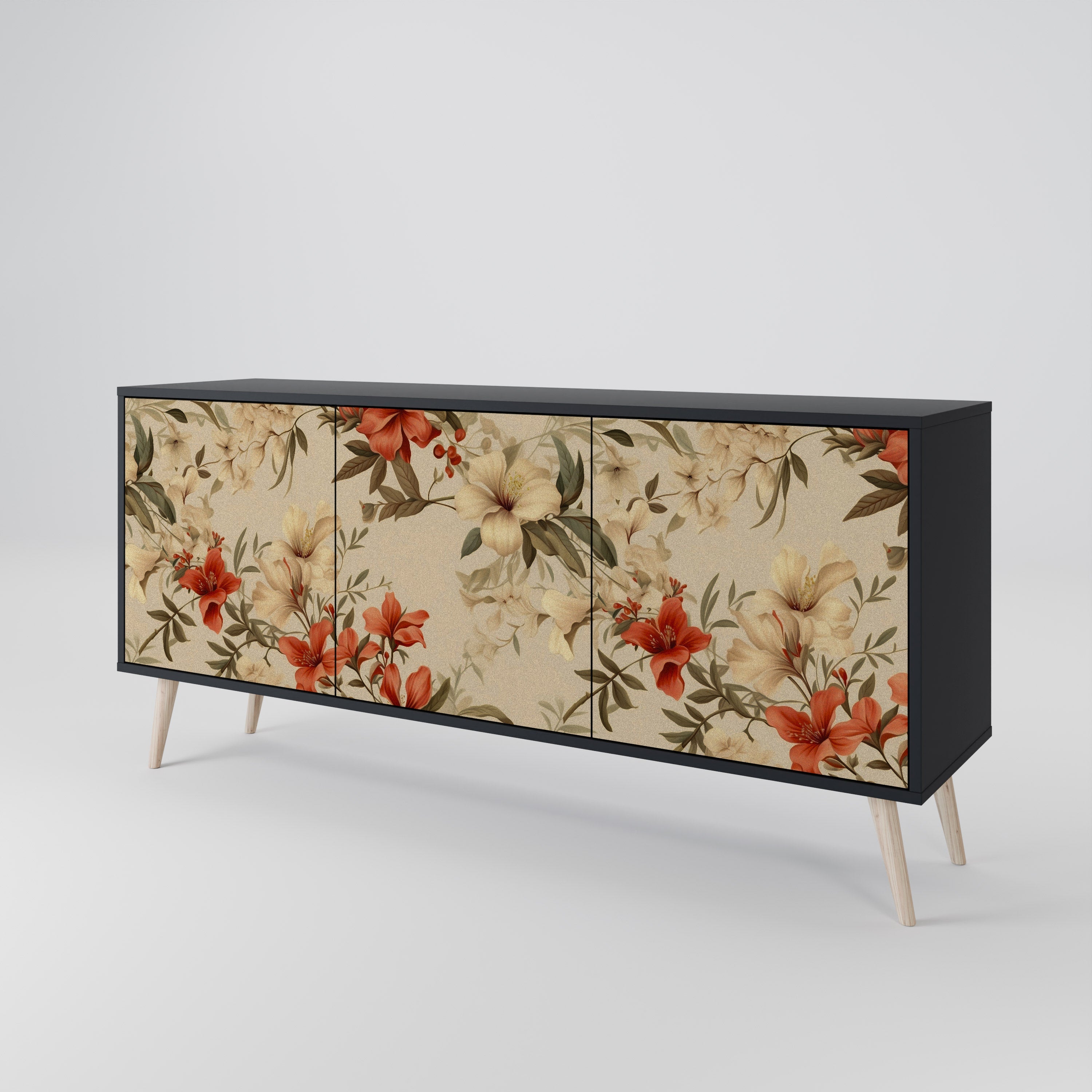 BLOOMING HARMONY 3-Door Sideboard in Black Finish