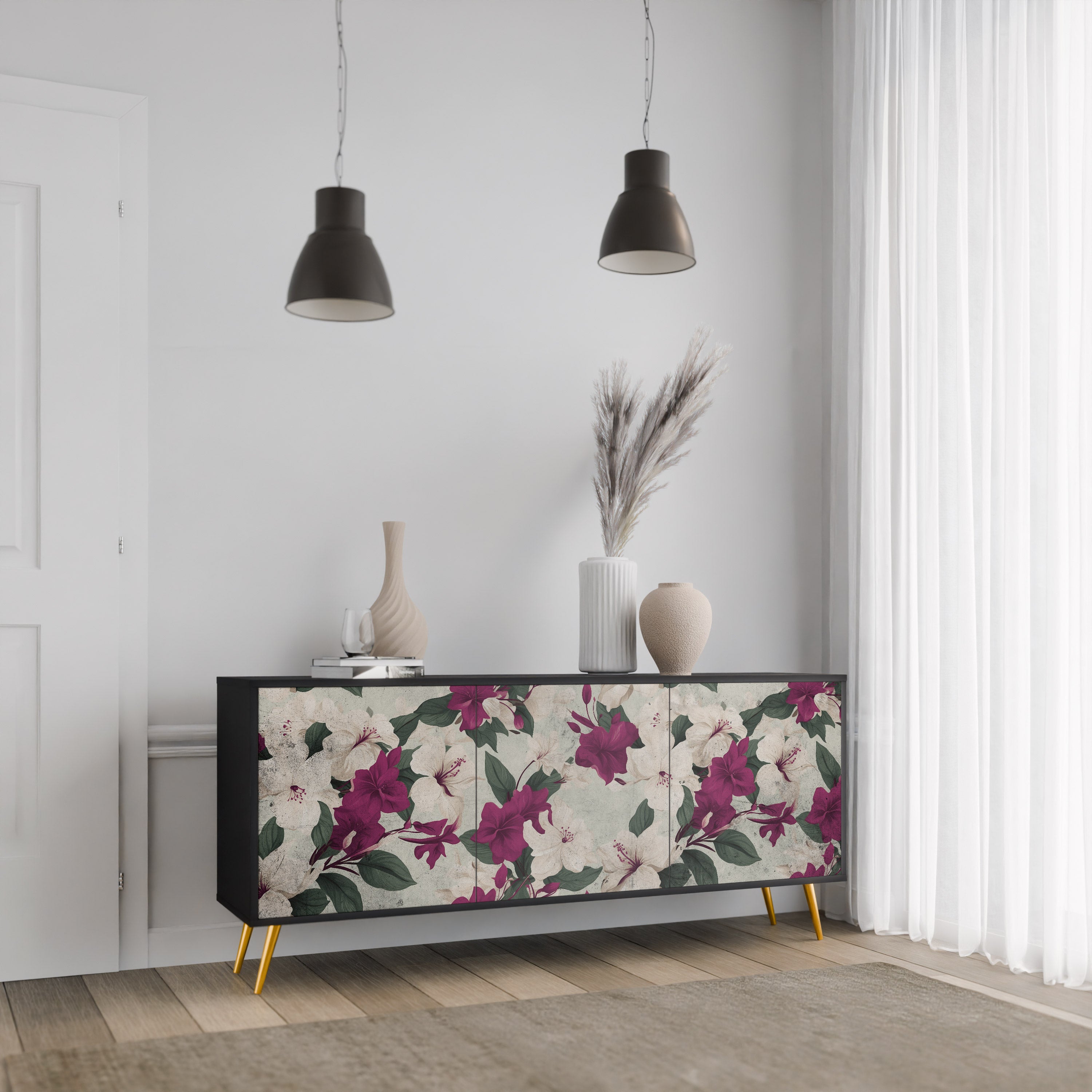 FLOWERET DREAM 3-Door Sideboard in Black Finish