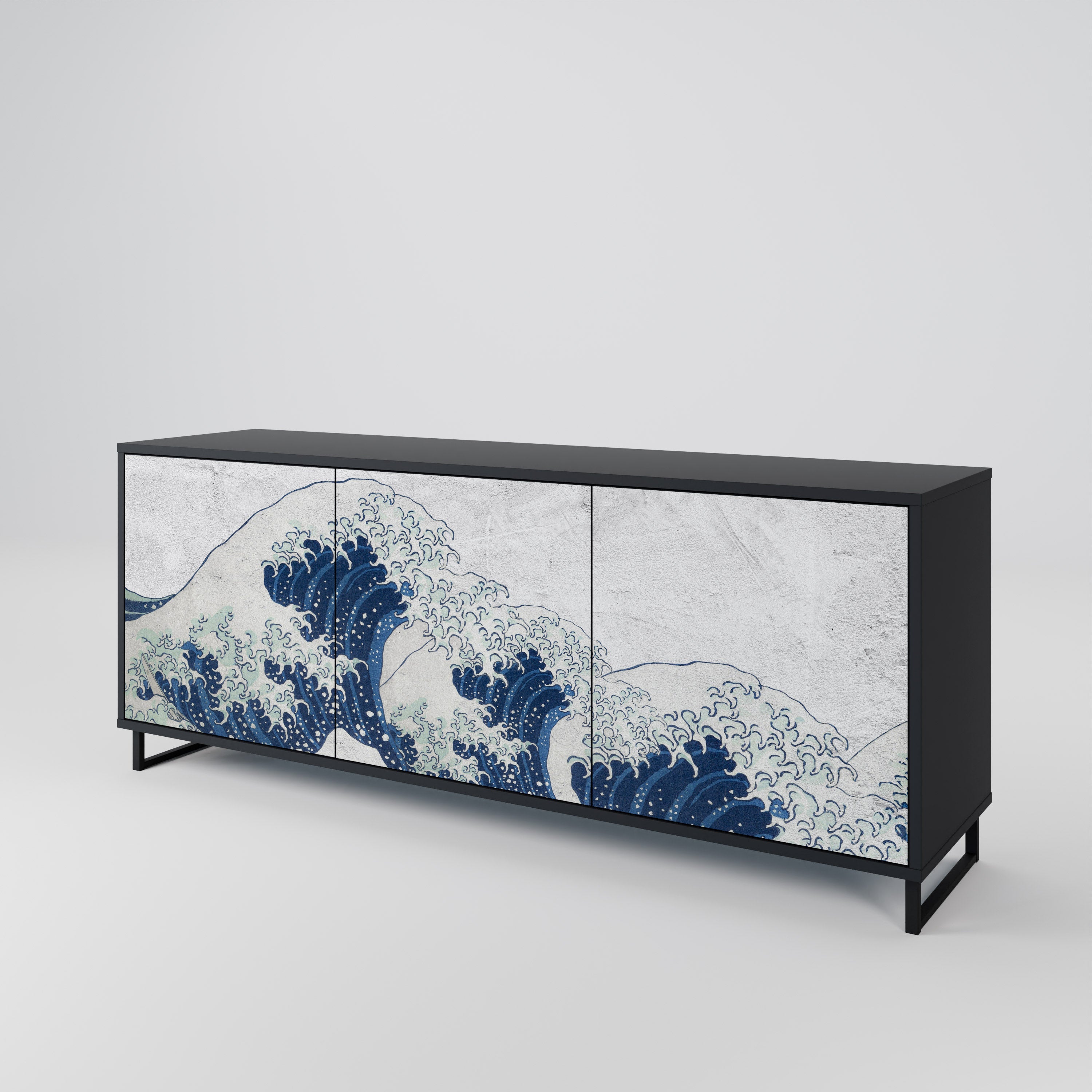 THE GREAT WAVE AT KANAGAWA Sideboard mit 3 Türen in Schwarz