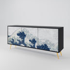 THE GREAT WAVE AT KANAGAWA Sideboard mit 3 Türen in Schwarz