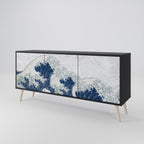 THE GREAT WAVE AT KANAGAWA Sideboard mit 3 Türen in Schwarz