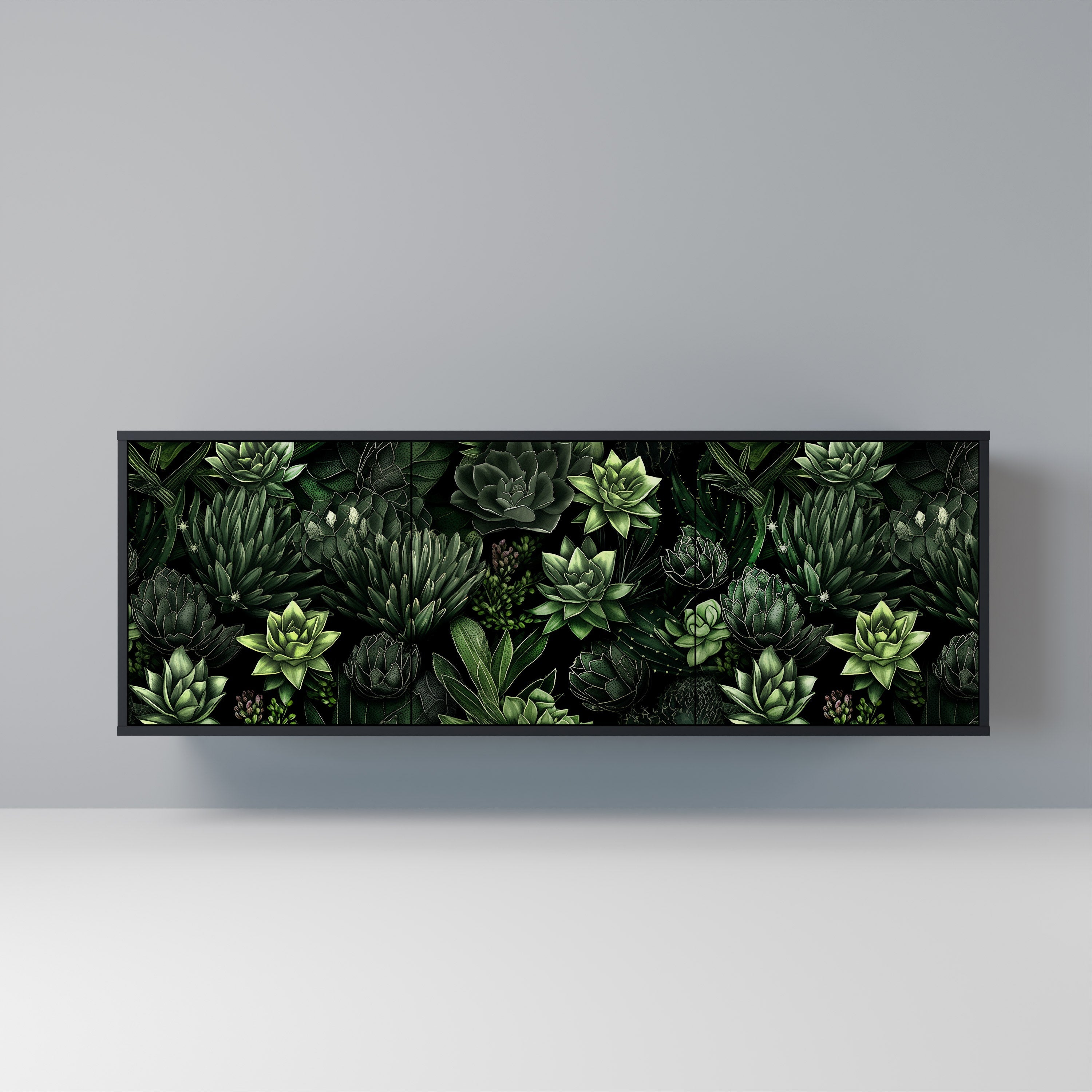 SUCCULENT JUNGLE 3-Door Sideboard in Black Finish