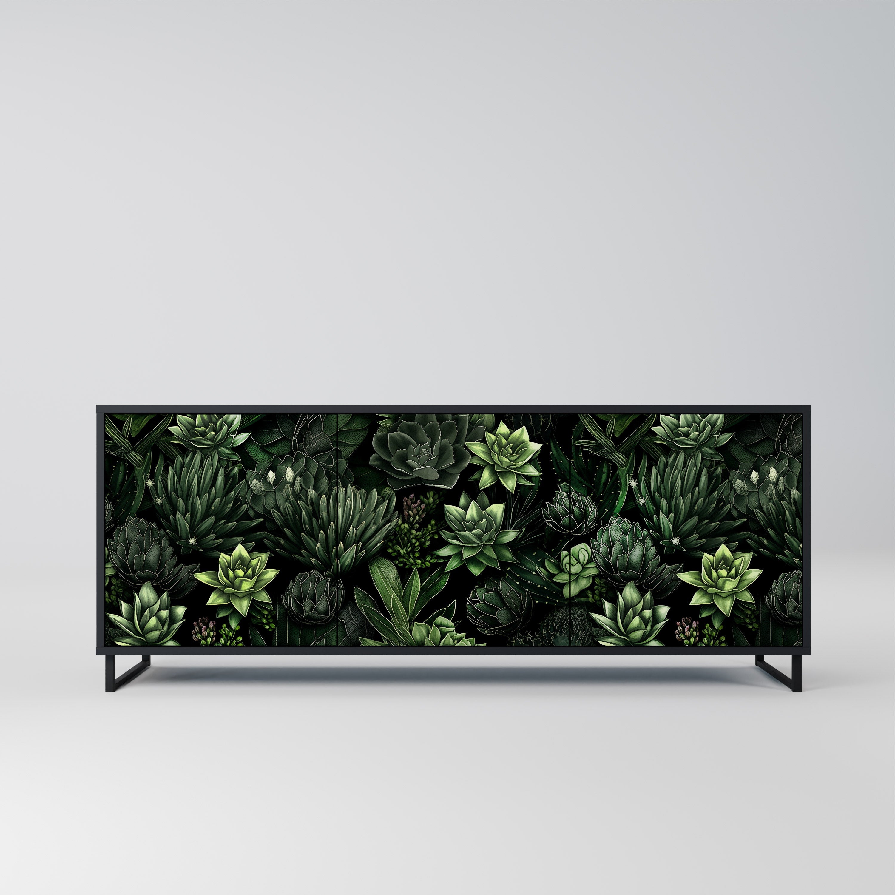 SUCCULENT JUNGLE 3-Door Sideboard in Black Finish
