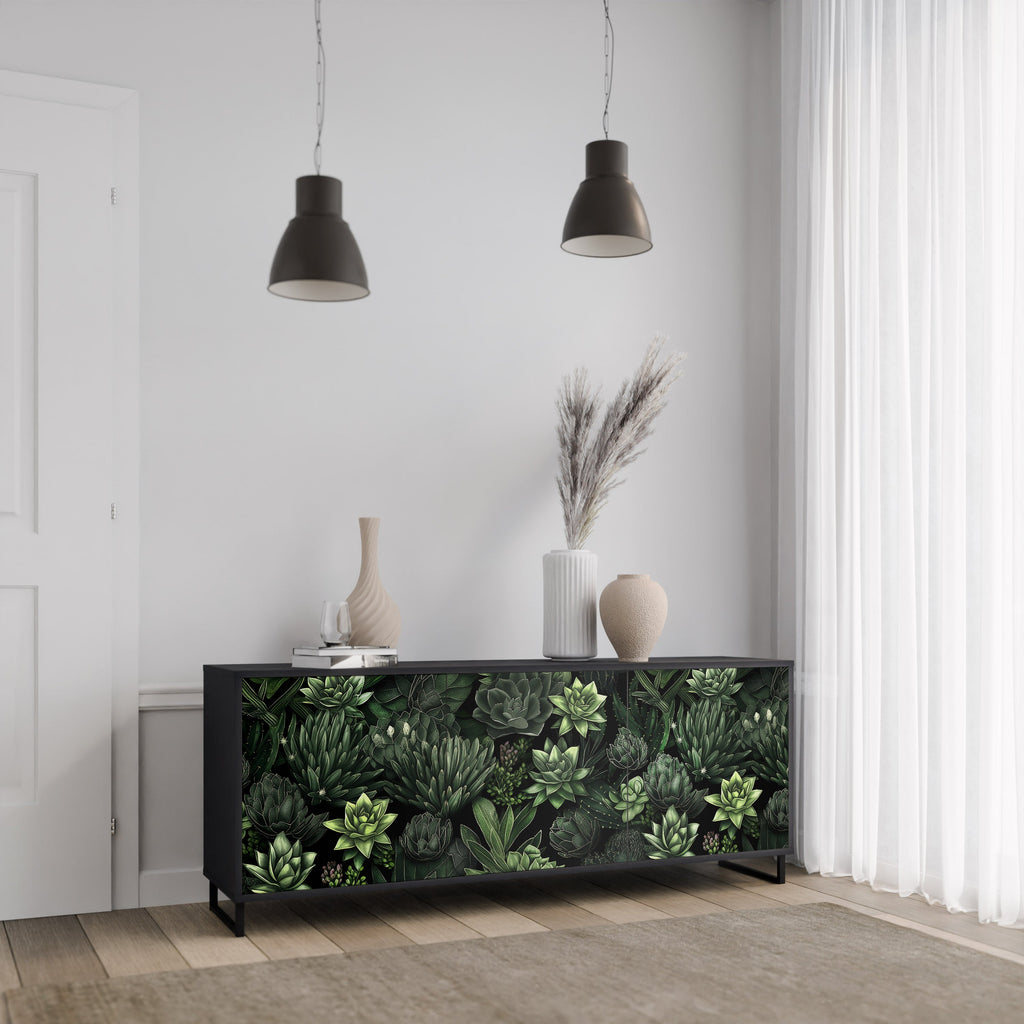 SUCCULENT JUNGLE Sideboard mit 3 Türen in Schwarz