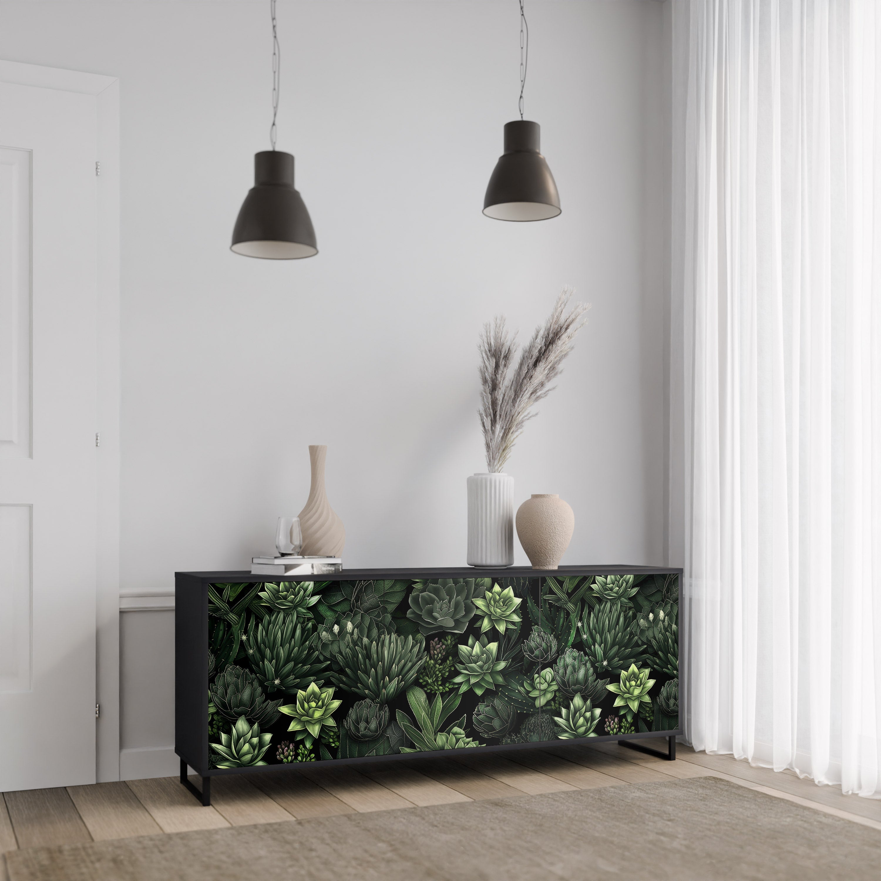 SUCCULENT JUNGLE Sideboard mit 3 Türen in Schwarz