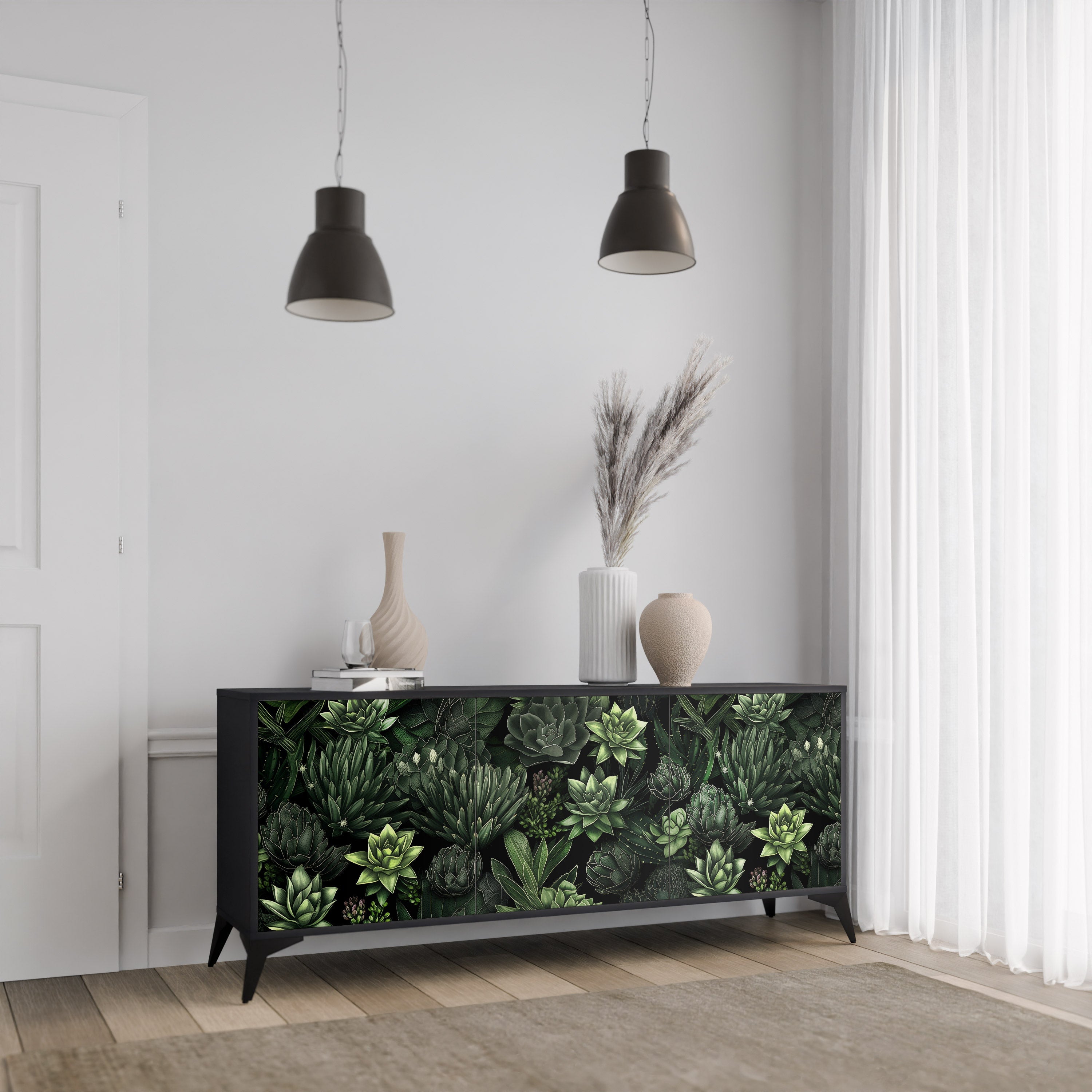 SUCCULENT JUNGLE Sideboard mit 3 Türen in Schwarz