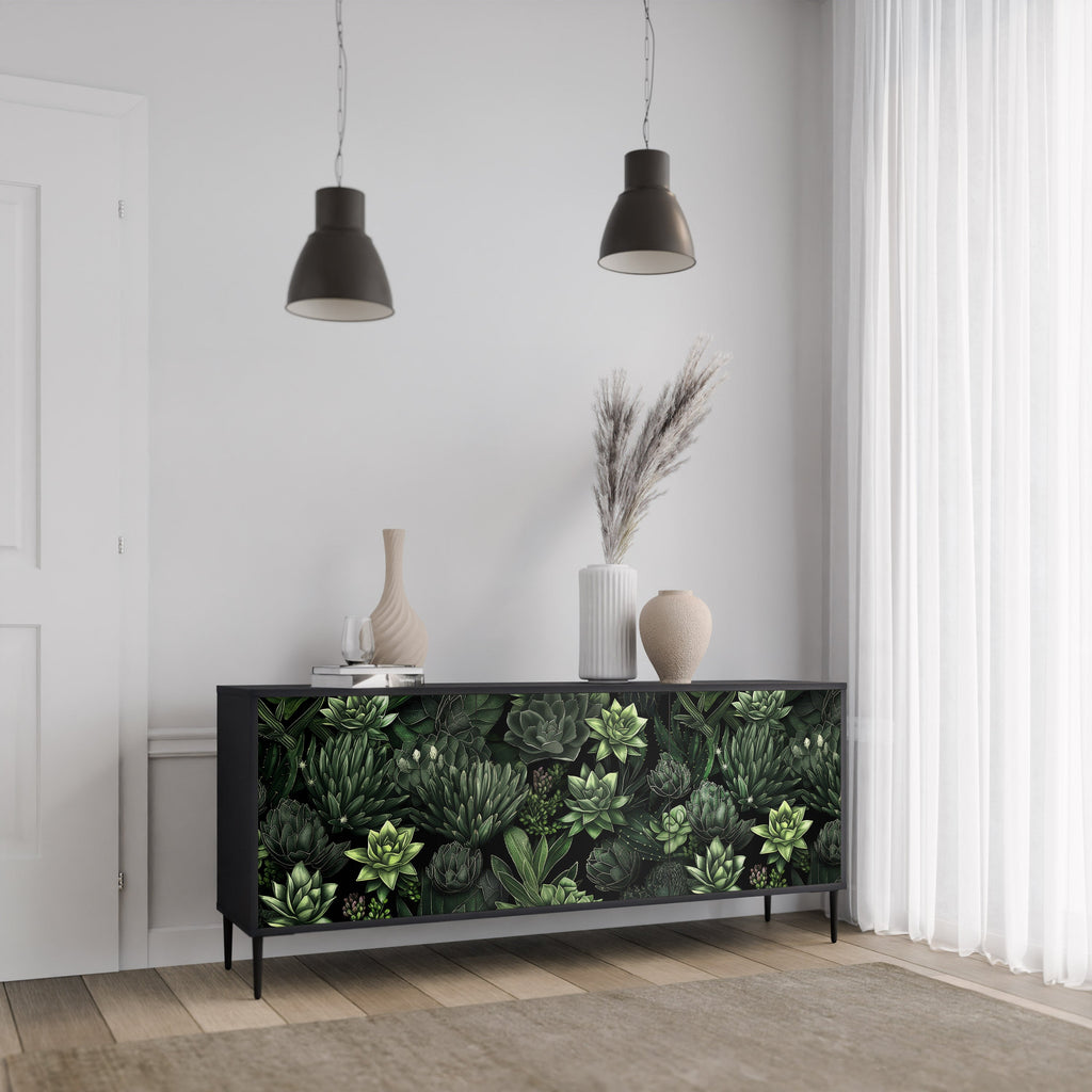 SUCCULENT JUNGLE Sideboard mit 3 Türen in Schwarz