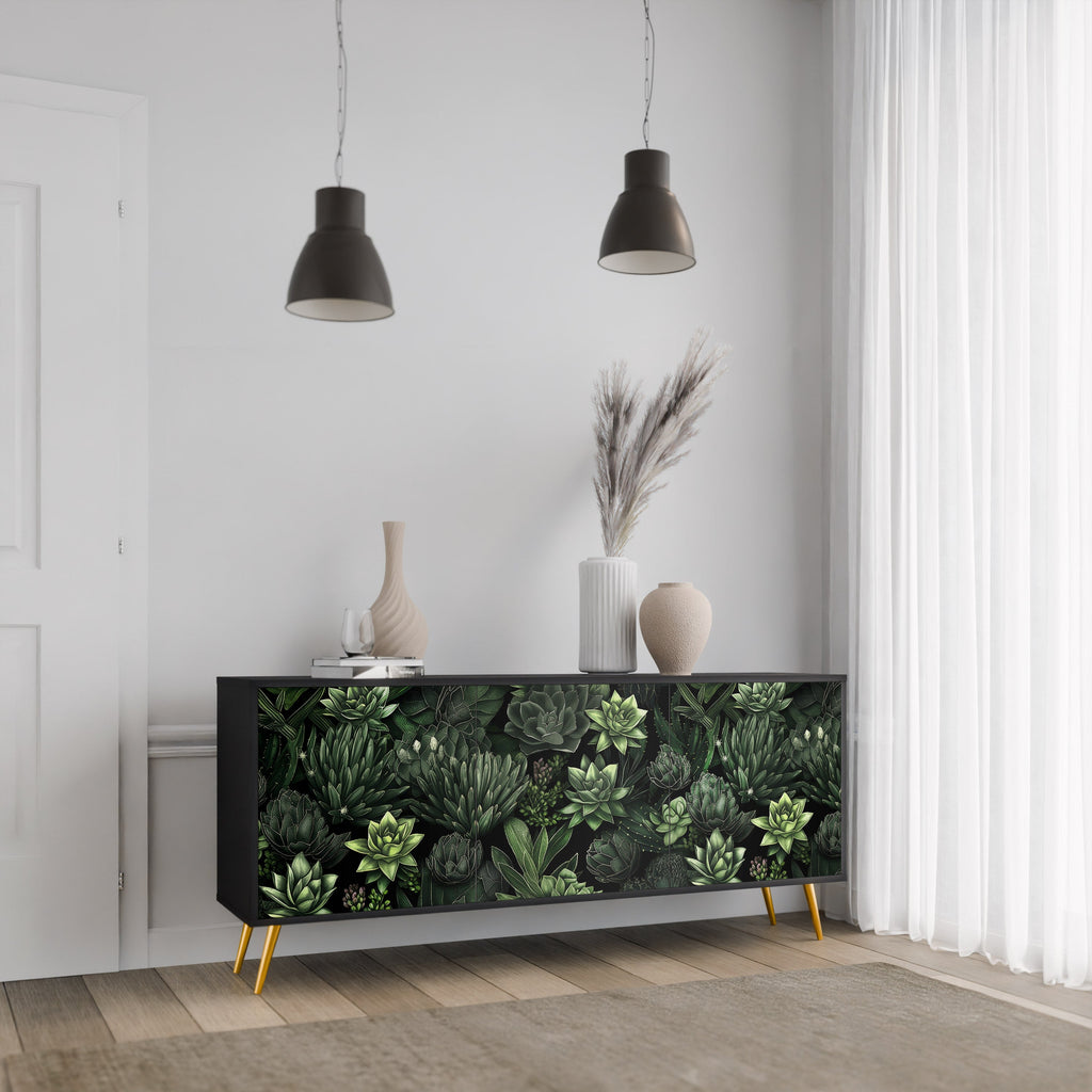 SUCCULENT JUNGLE Sideboard mit 3 Türen in Schwarz